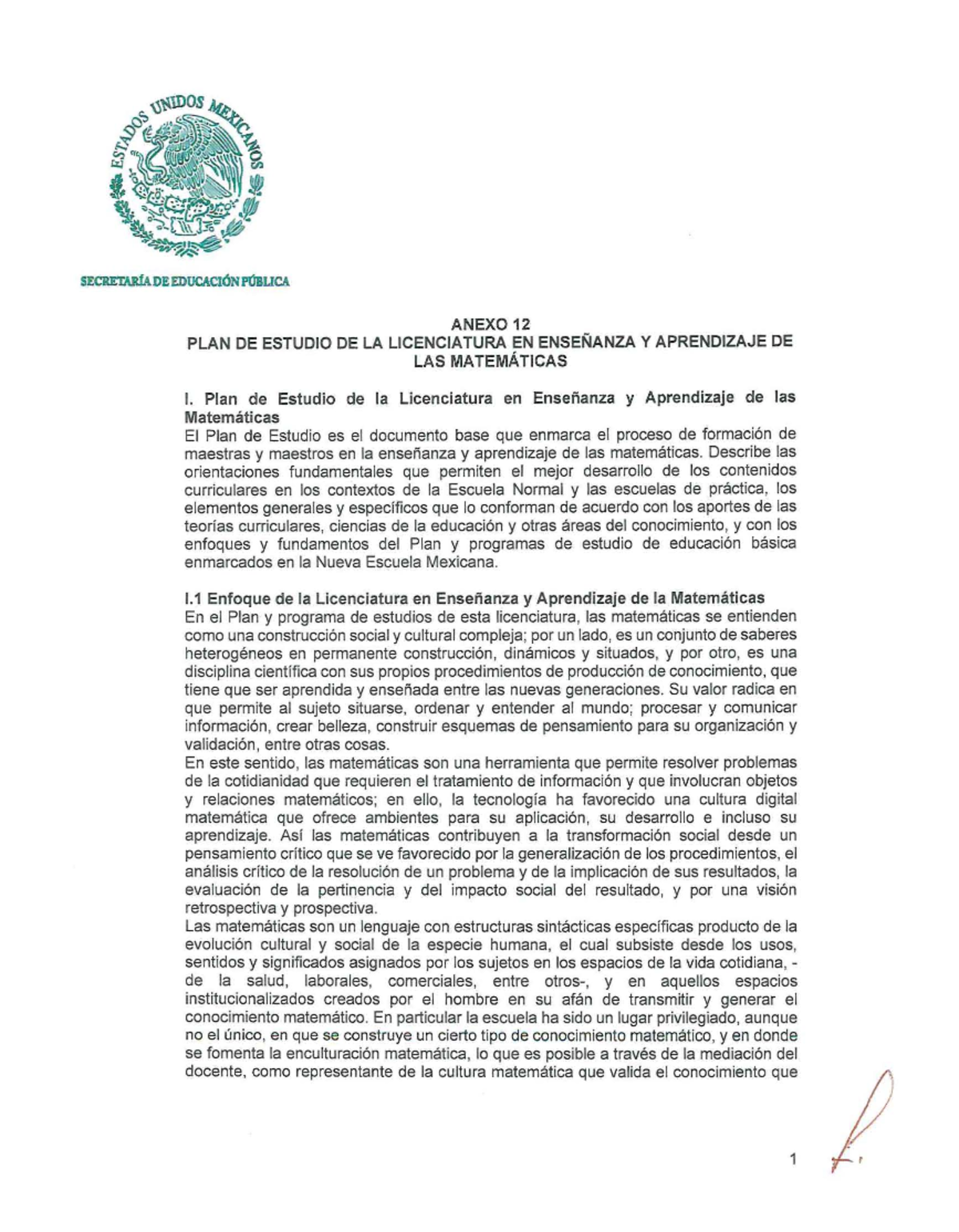 Anexo 12: Plan de Estudio para la Licenciatura en Enseñanza y ...