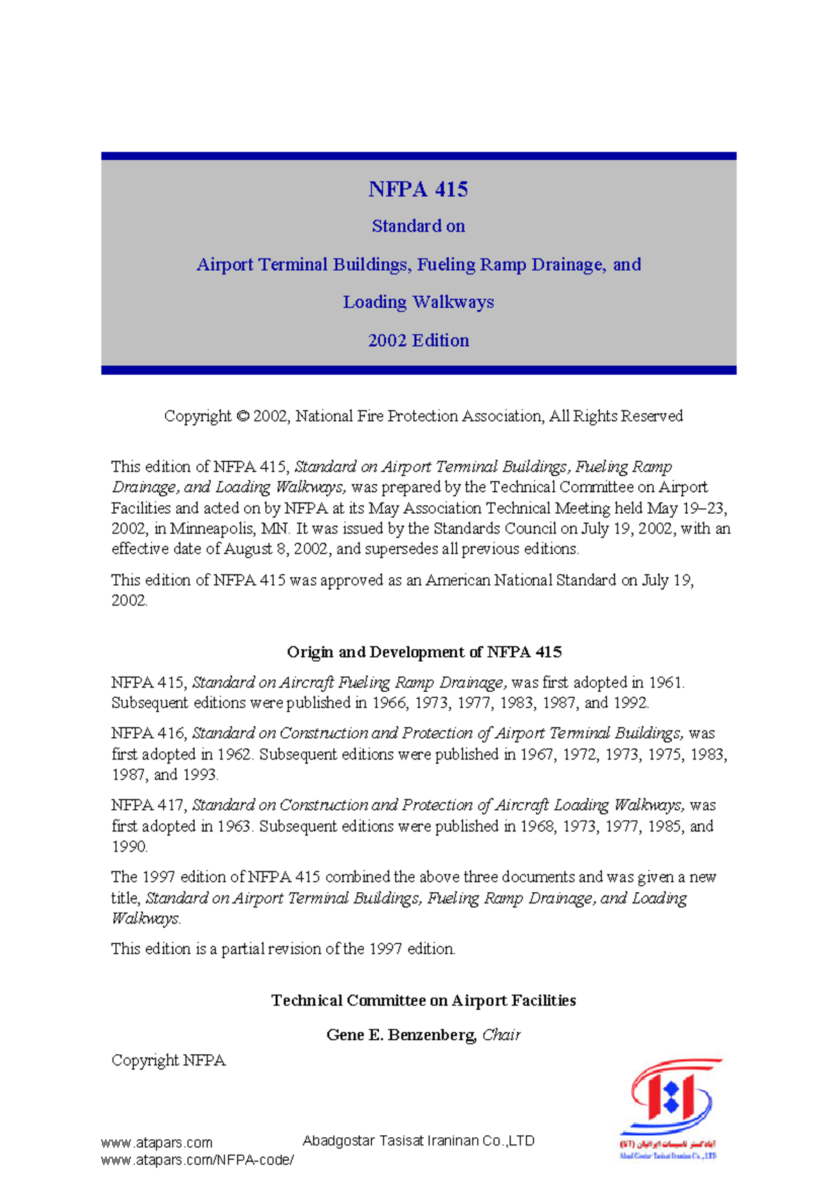 NFPA 415: 2002 Standard for Airport Terminal Buildings & Fueling ...