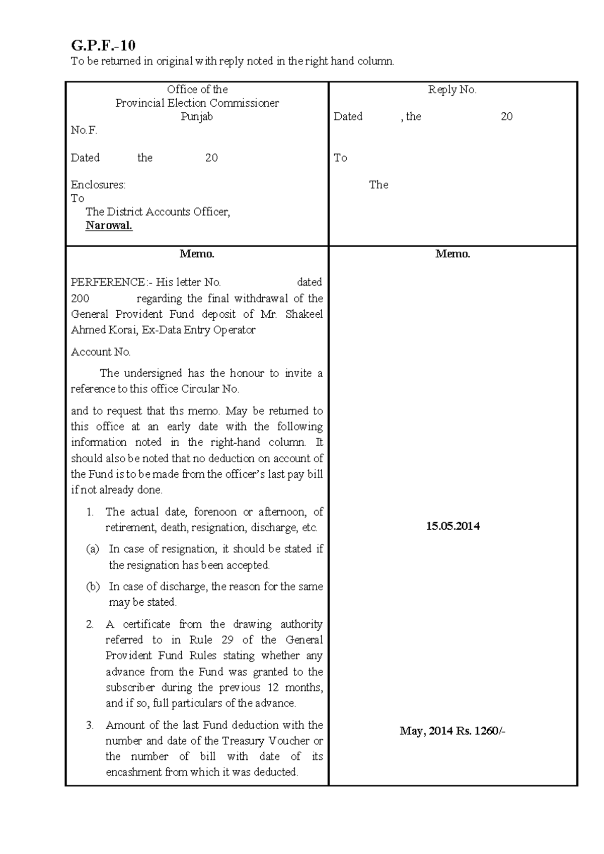 General Provident Fund Withdrawal Memo - G.P.F-10 Form - Studocu