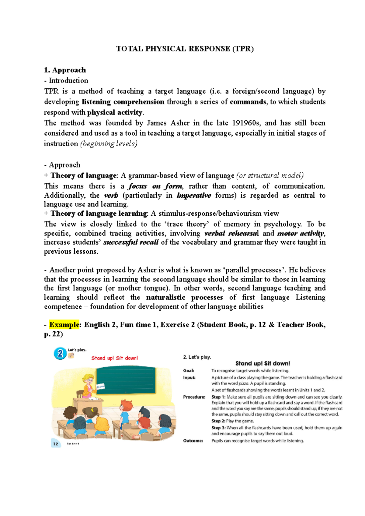 ELT 1 - Group 1 - Understanding Total Physical Response (TPR) - Studocu