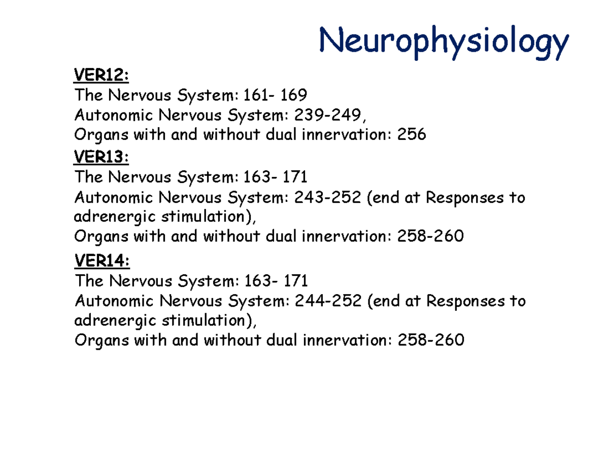 Neurophysiology VER12-16: Autonomic Nervous System Overview - Studocu