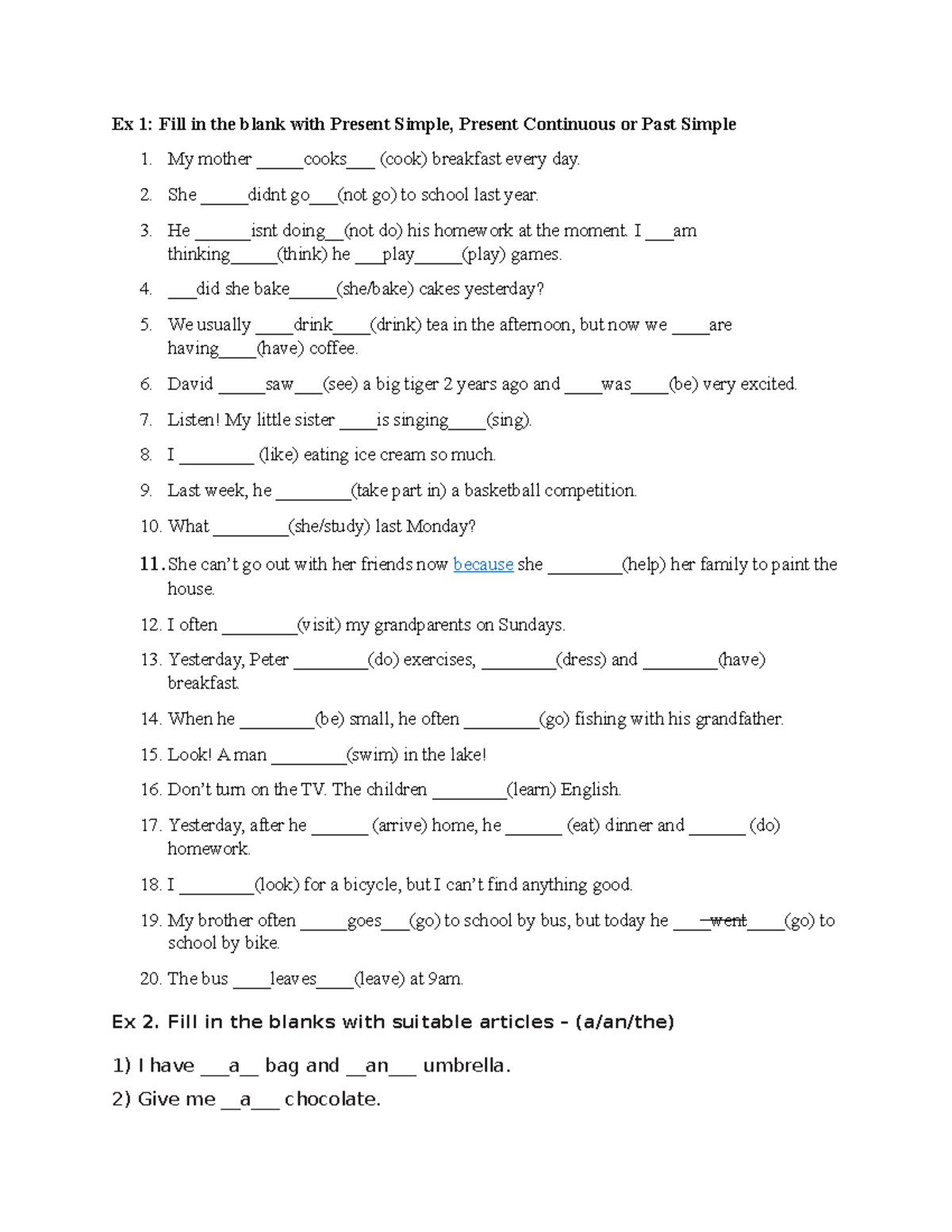 Testddaauf vào môn - Ex 1: Fill in the blank with Present Simple ...