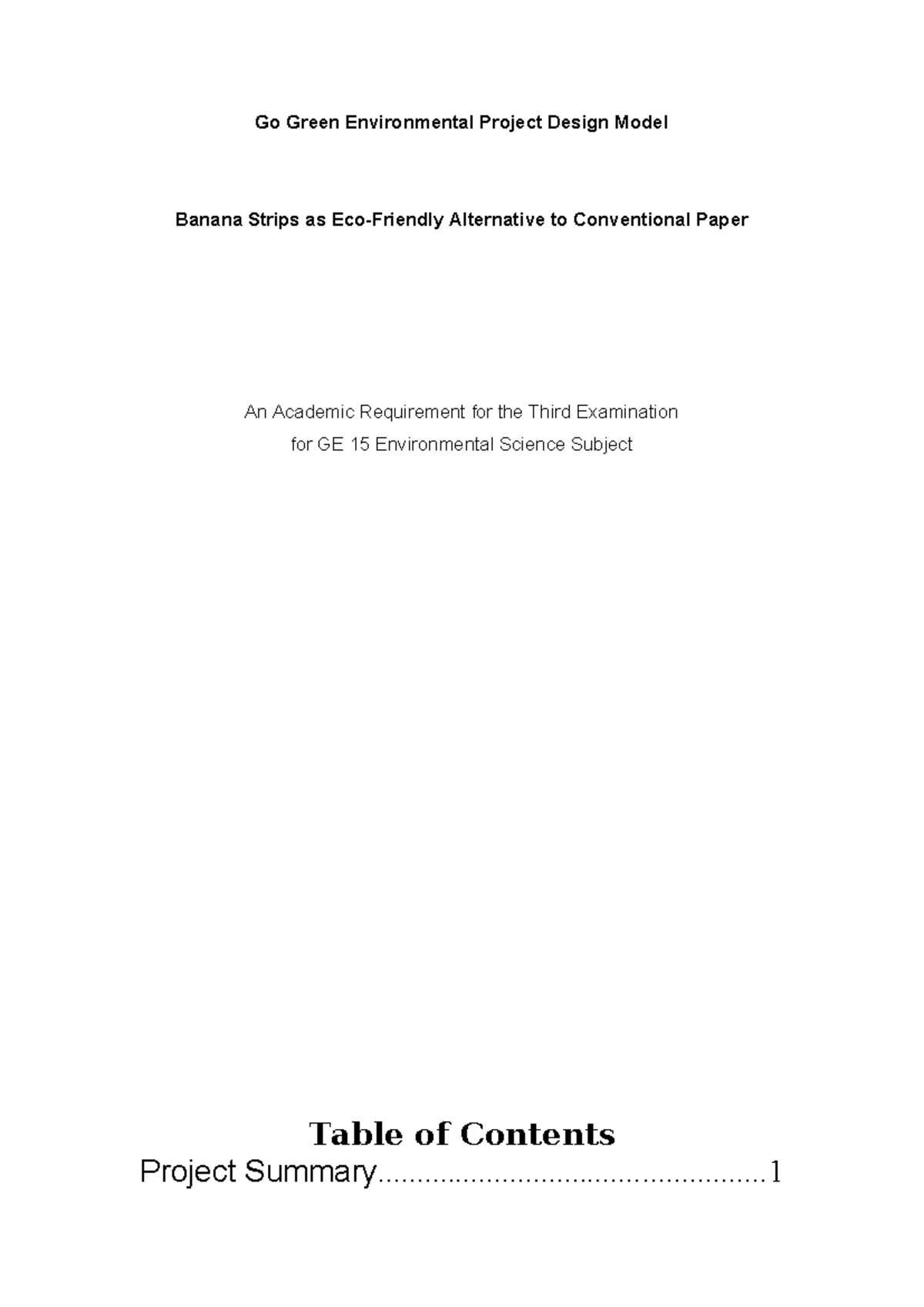 science project - Go Green Environmental Project Design Model Banana ...