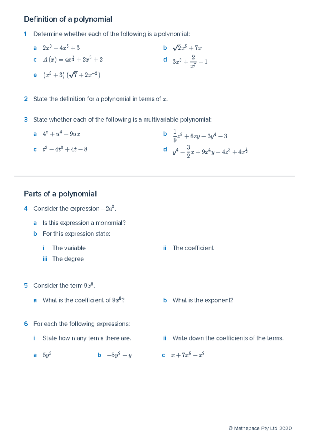 1.01 Polynomials - Worksheet with Definitions and Key Concepts - Studocu