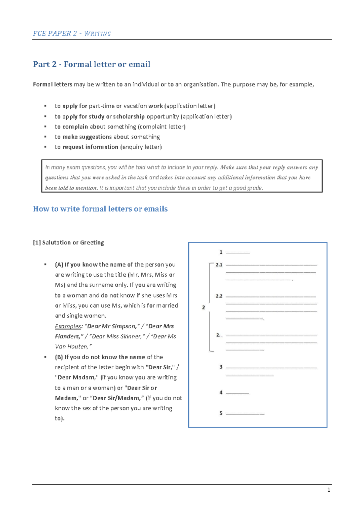 FCE PAPER 2 - Writing Tips for Formal Letters and Emails - Studeersnel