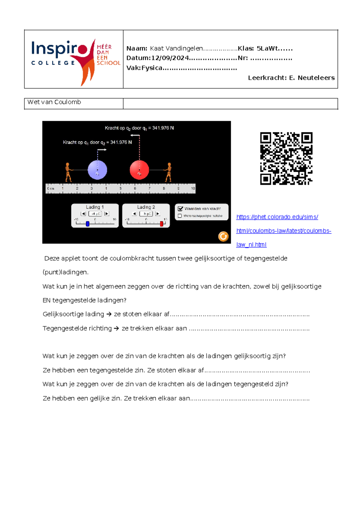 Wet van coulomb - rtyui - Naam: Kaat Vandingelen ...