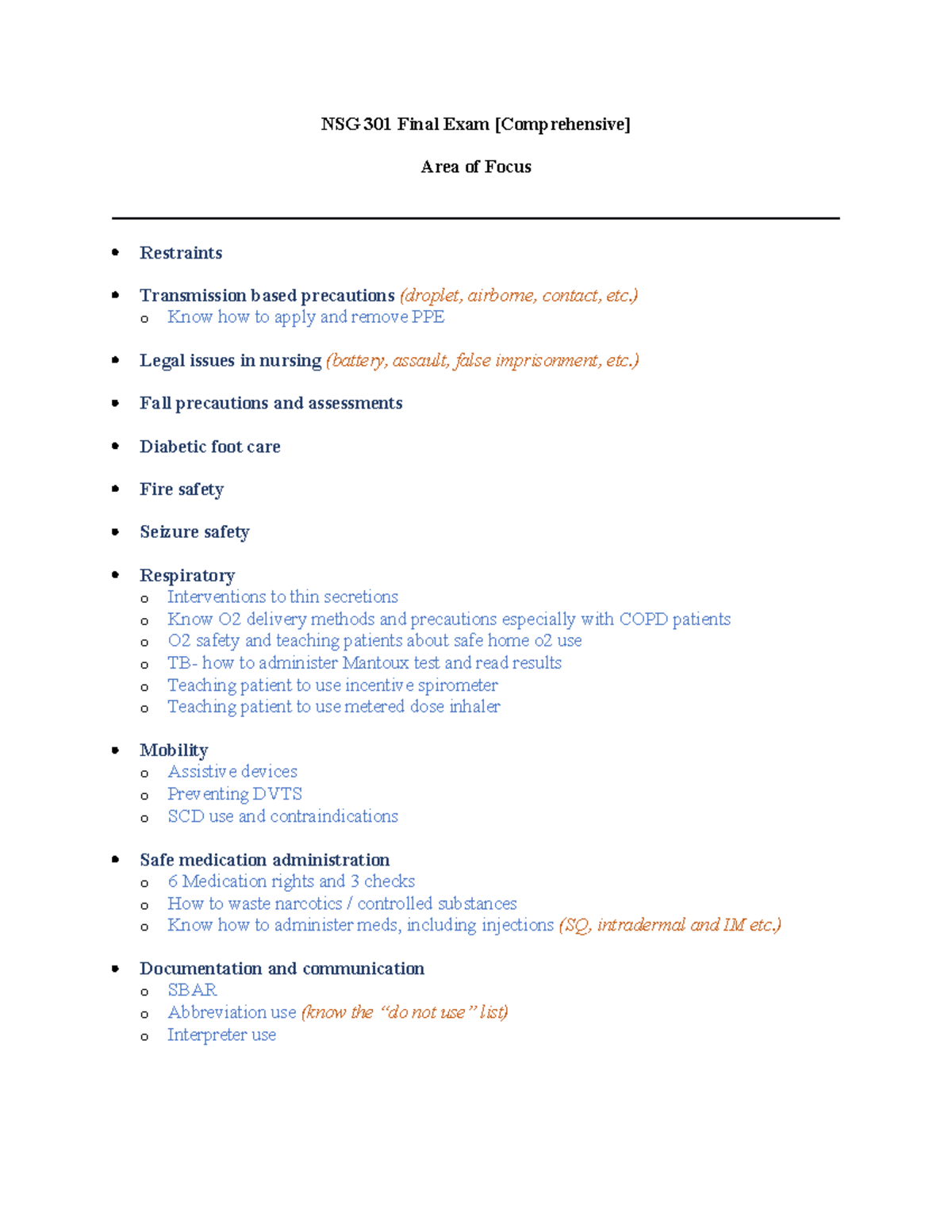 NSG 301 Final Exam Study Guide: Key Focus Areas & Topics - Studocu