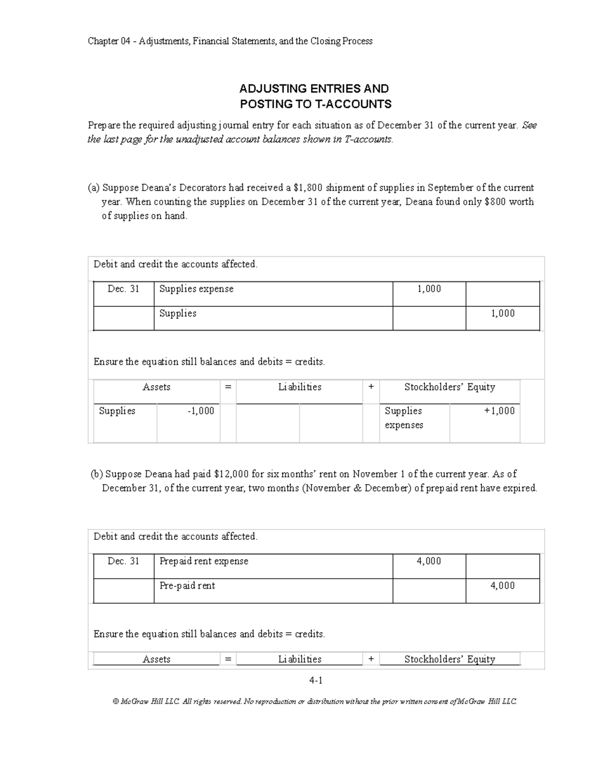 Chapter 04 Activity: Adjusting Journal Entries and T-Account Posting ...
