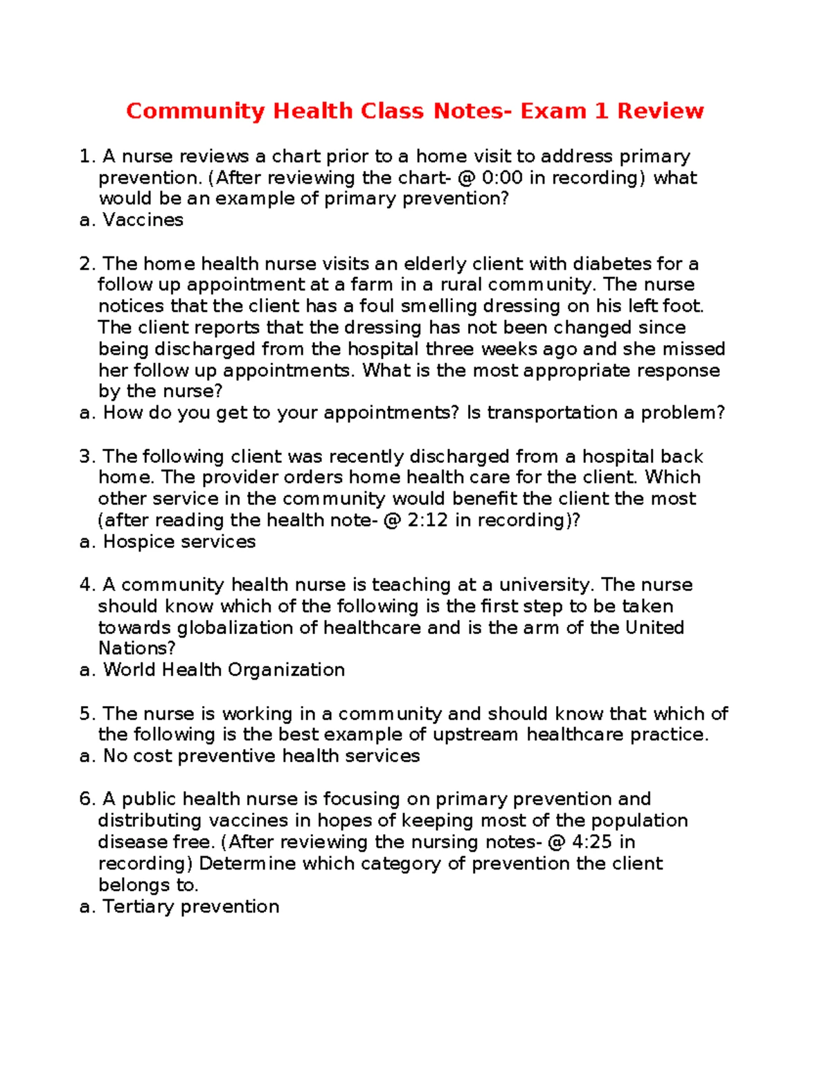 EXAM 1 Public Health - Comprehensive Study Guide for Community Health ...