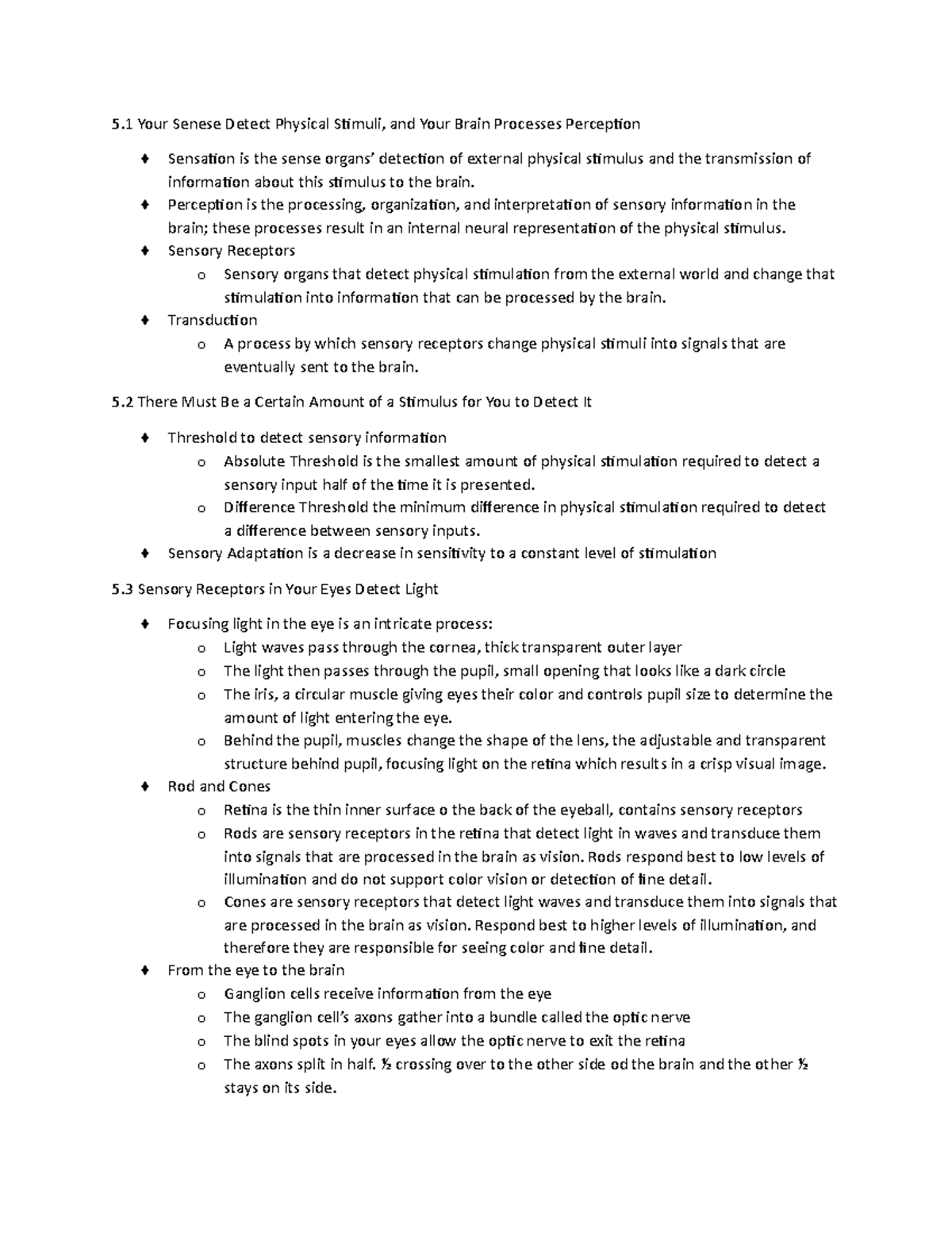 Psych 101 Chapter 5 Notes: Sensation and Perception Overview - Studocu