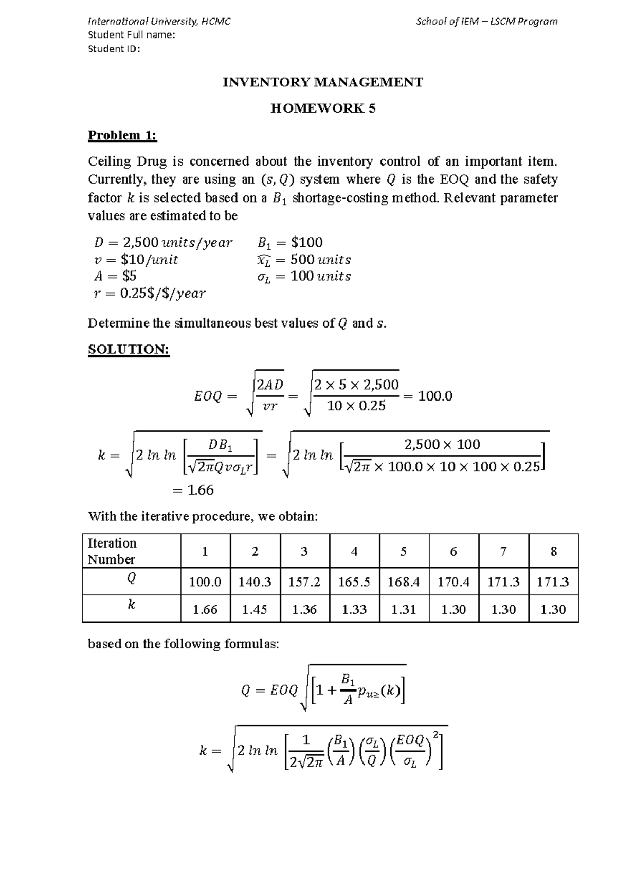 IEM 2526 Inventory Management Homework 5 Solutions - Studocu