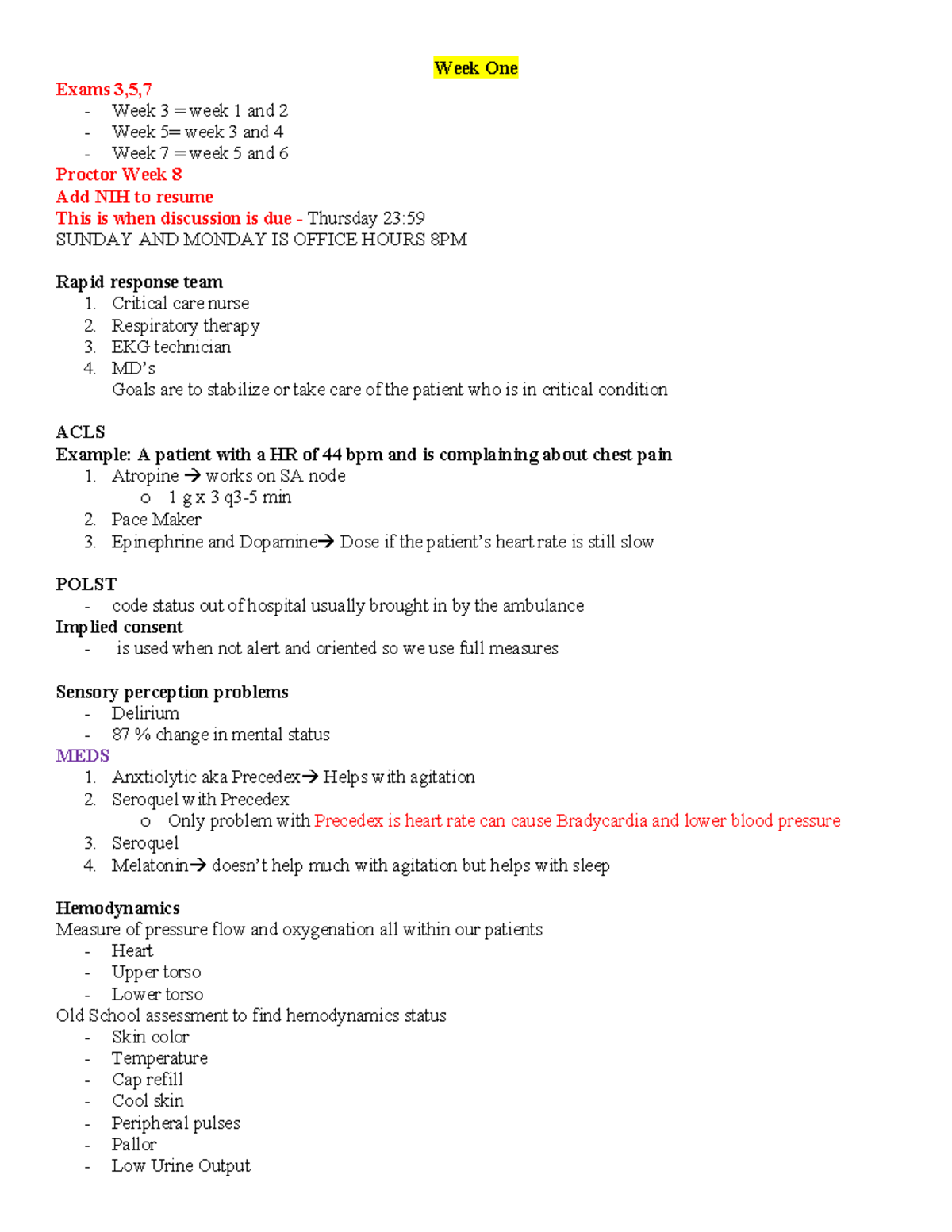 Critical Care Exam Notes CC: Weeks 1-4 Overview and Key Concepts - Studocu