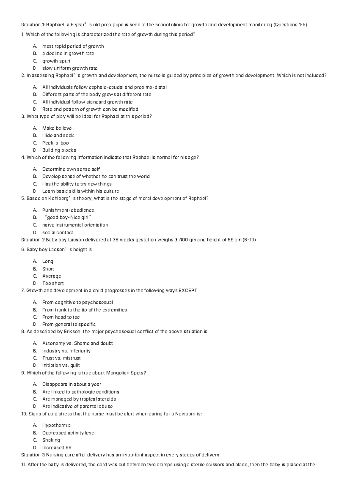 Pedia QUIZ Notes: Growth, Development, and Nursing Care - Studocu