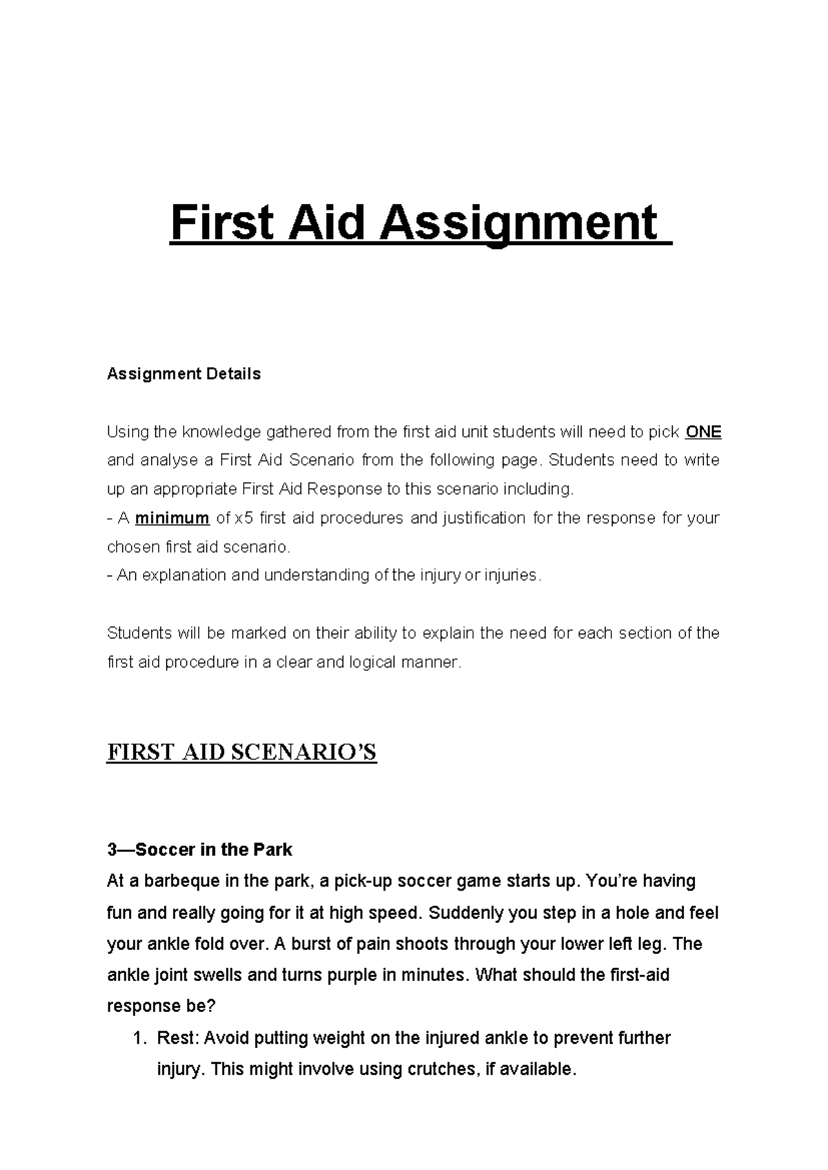 (2023) Yr 11PE First Assignment - First Aid Assignment Assignment ...