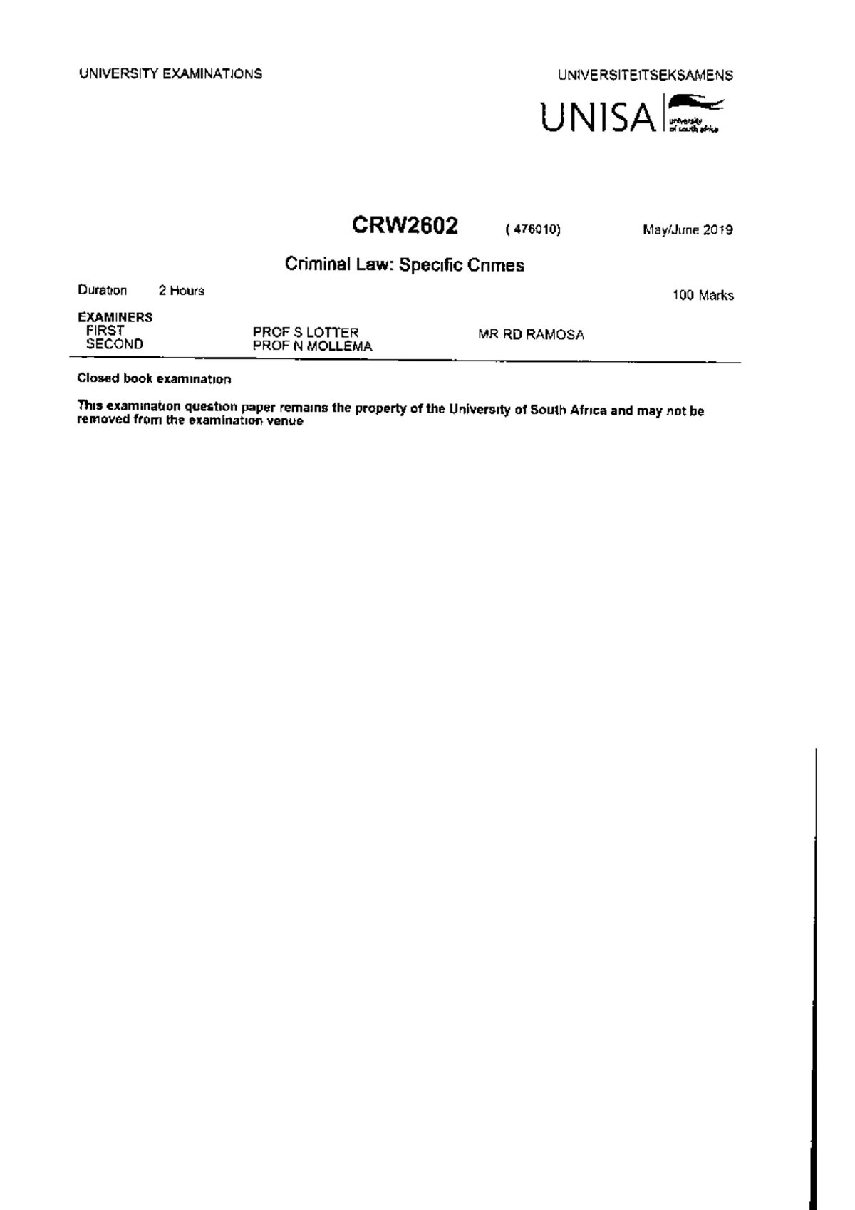CRW2602 Possible Exam Questions & Answers for Review - Studocu