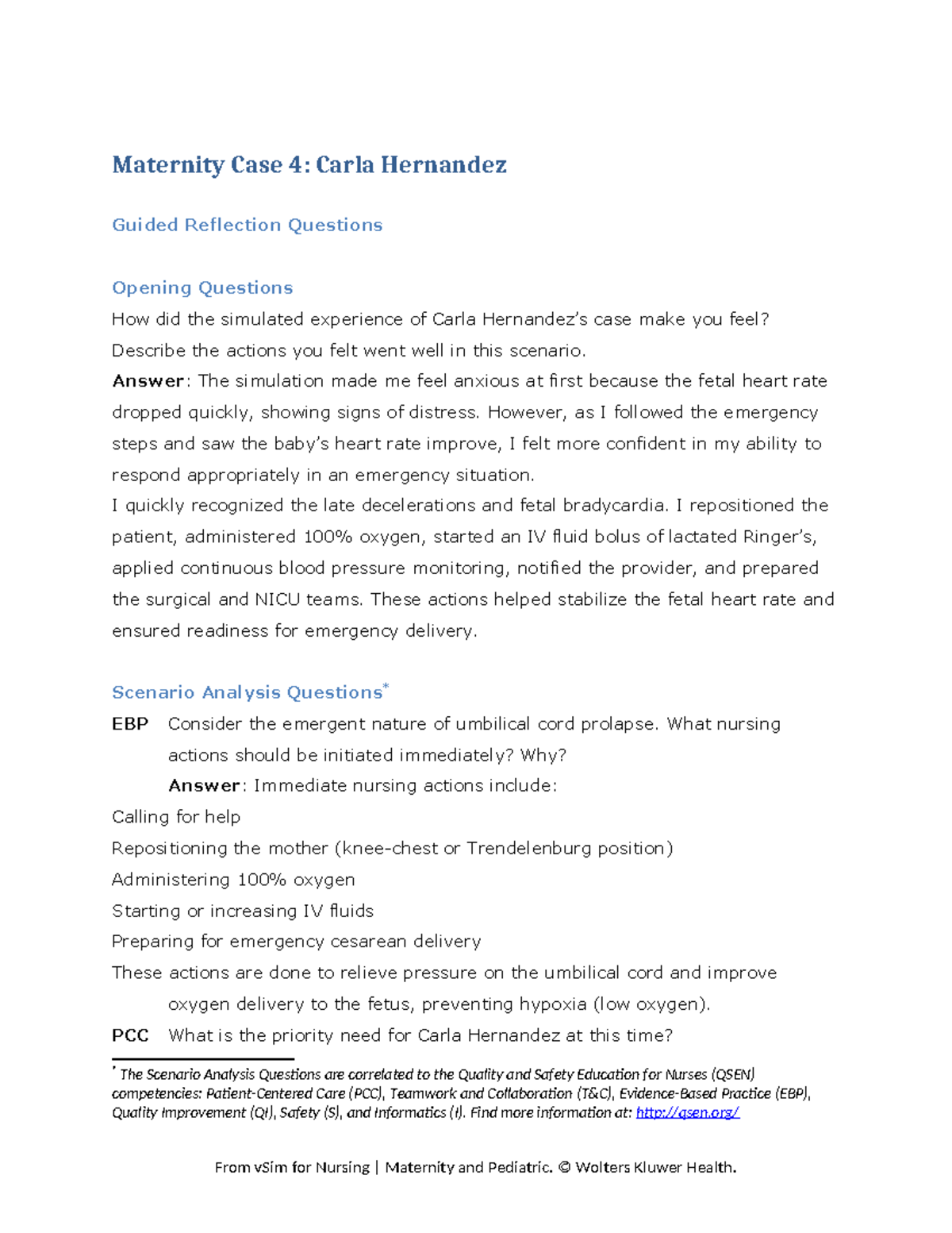 Maternity Case Study 04: Carla Hernandez Guided Reflection Questions ...