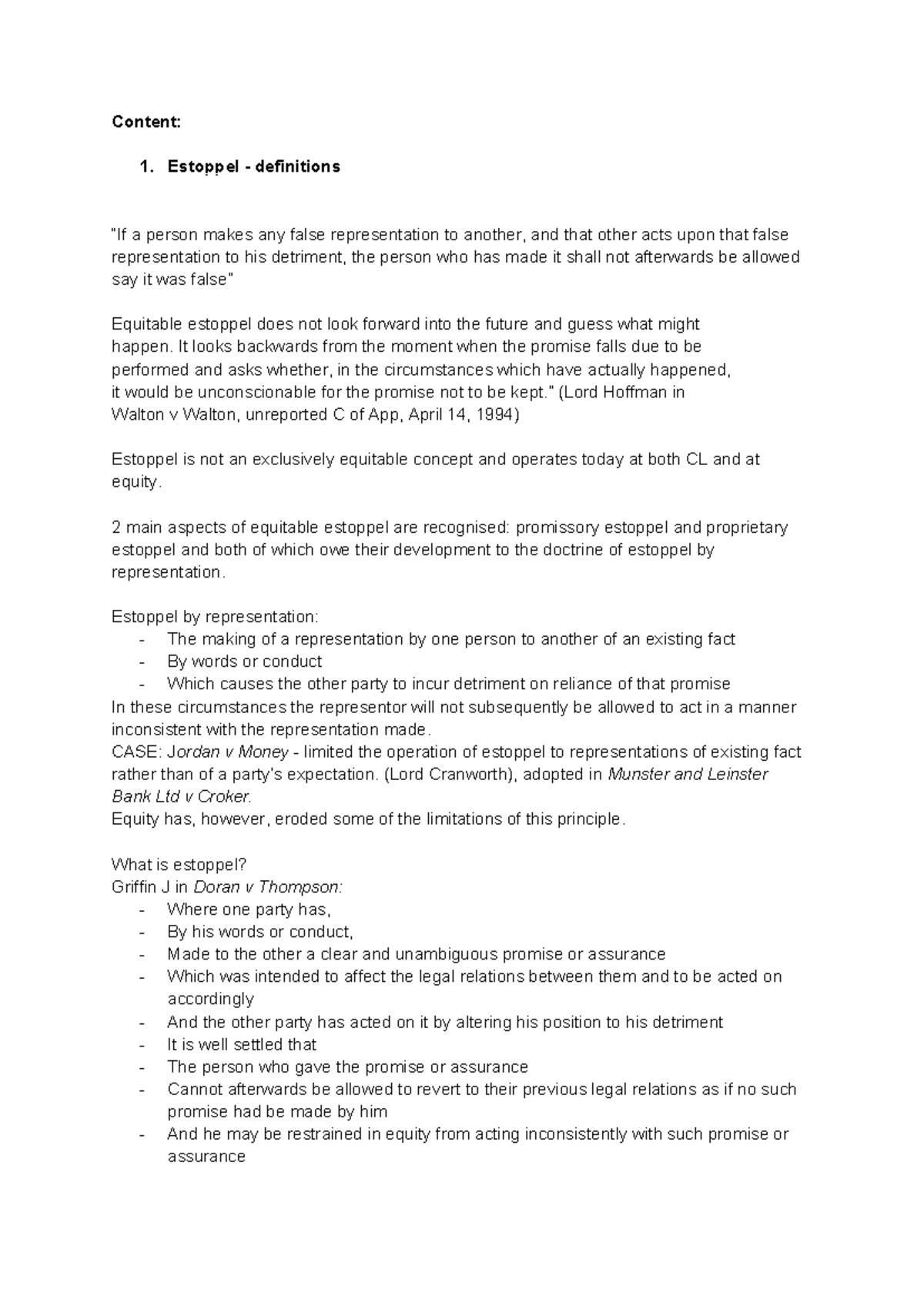 Estoppel Notes: Understanding Promissory & Proprietary Concepts - Studocu