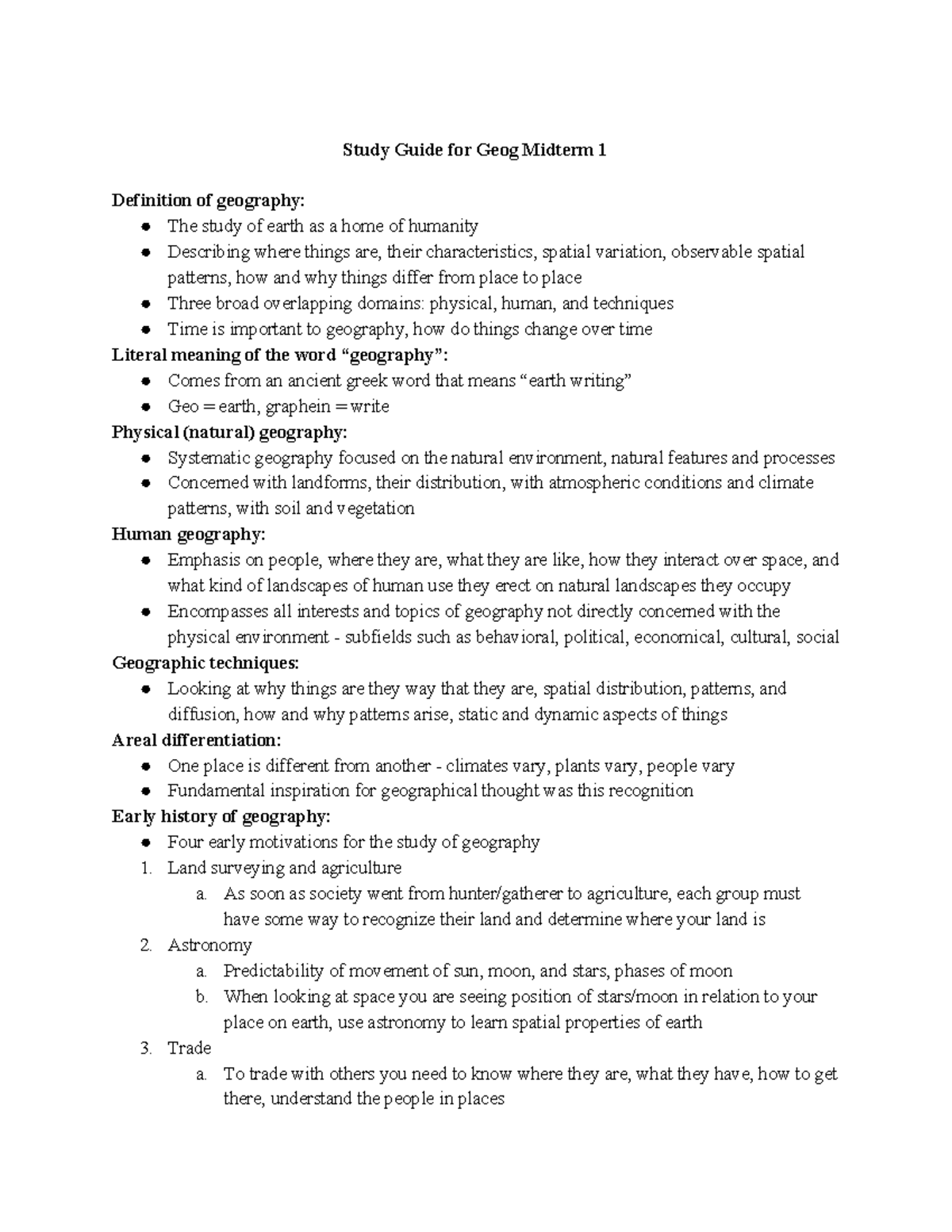 Geog 101 Midterm 1 Comprehensive Study Guide Notes - Studocu