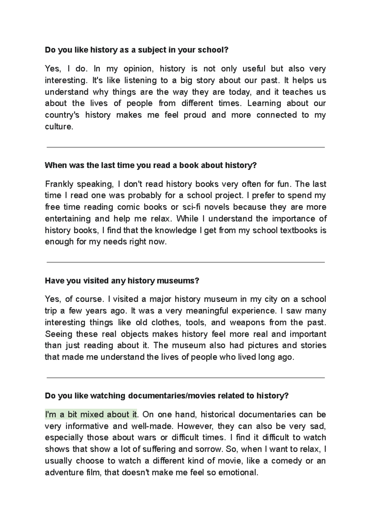 History Speaking - Insights and Reflections on the Subject - Studocu
