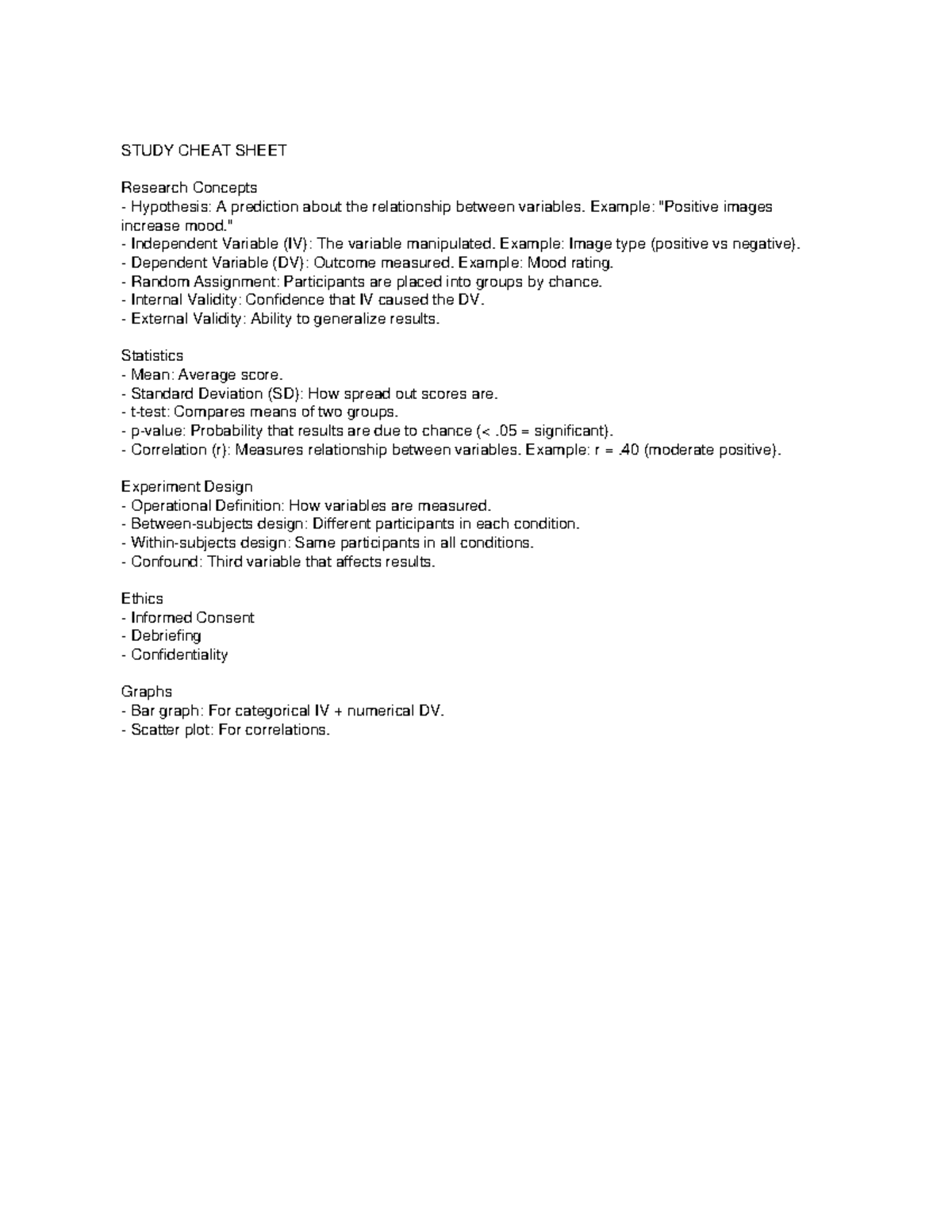 STUDY CHEAT SHEET: Research Concepts & Hypothesis Overview - Studocu
