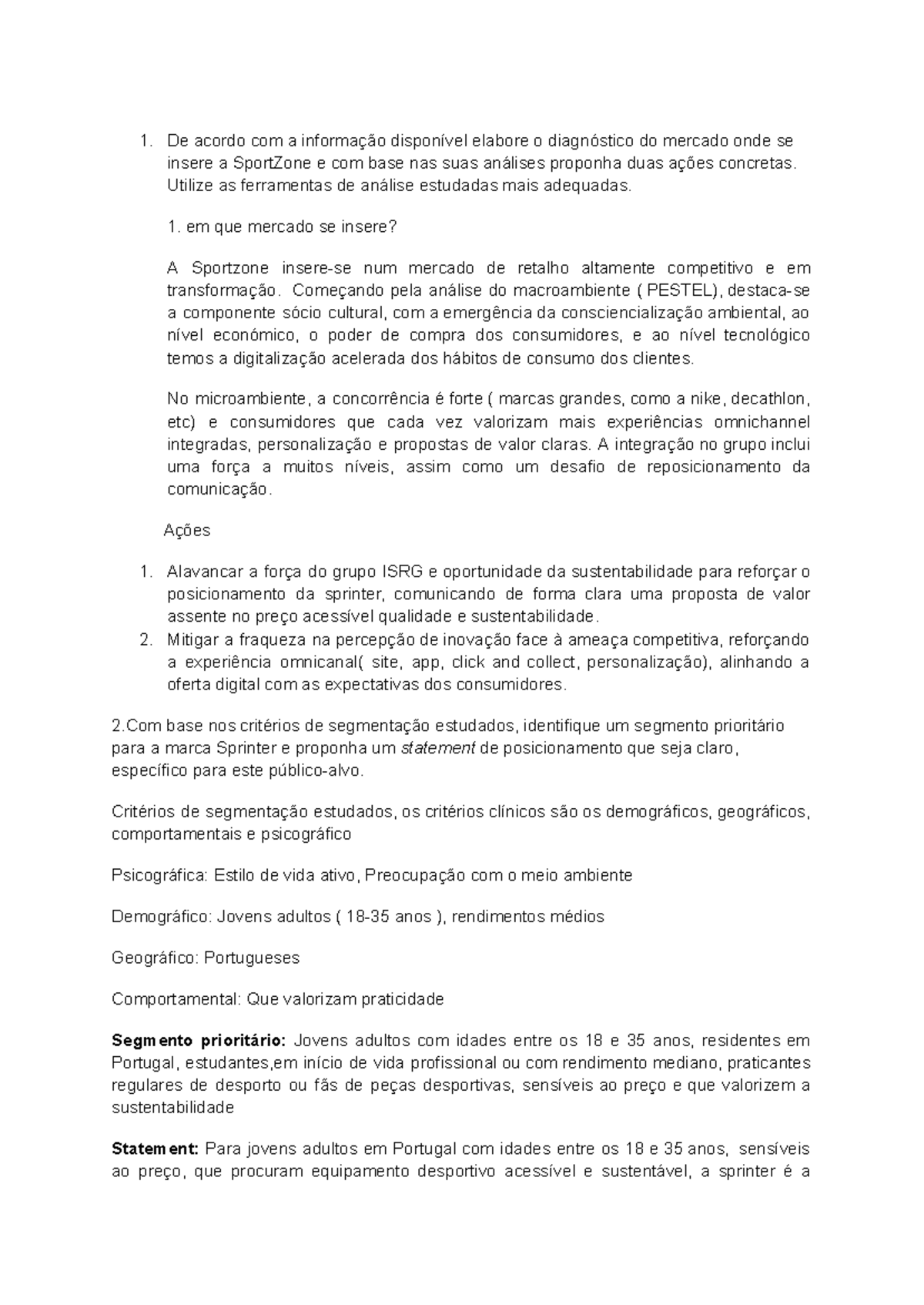 Exame de Marketing 2025: Análise e Estratégias para a SportZone - Studocu