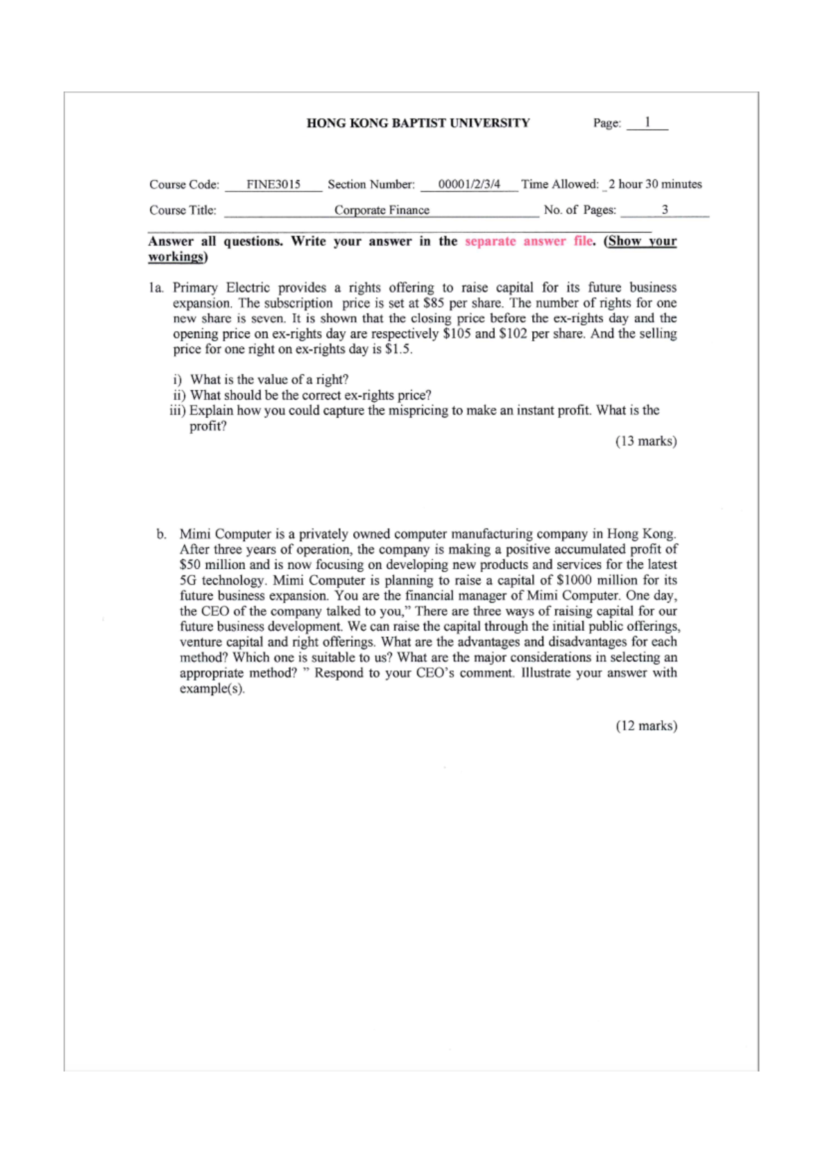 FINE3015 Final Exam Review Guide for 2020-2021 - Studocu