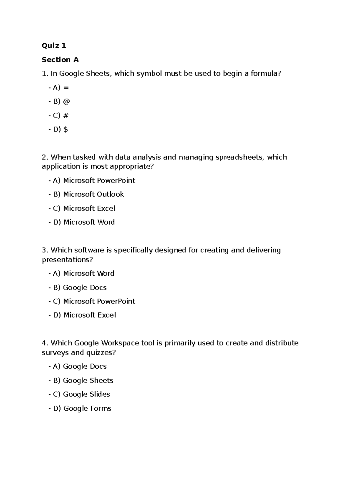ICT QUIZ Revision - Practice Questions and Answers - Studocu