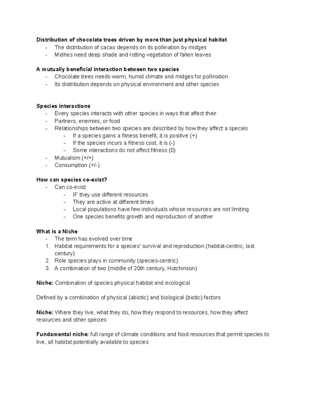 Week 8 Lecture Notes - Understanding Ecological Niches and Interactions ...
