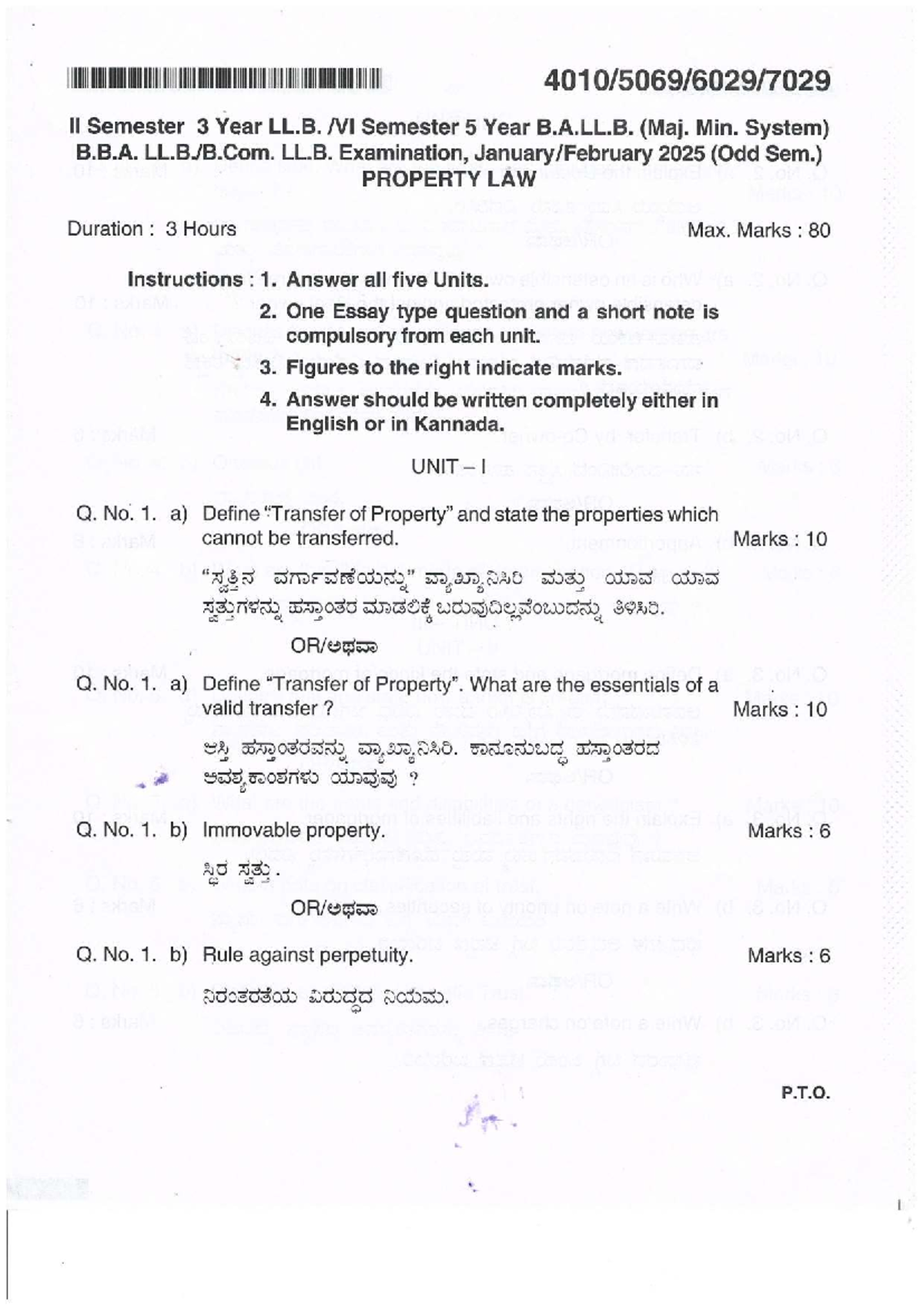 Property Law Exam Notes - II Sem LL.B. & B.A.LL.B. - Jan 2025 - Studocu