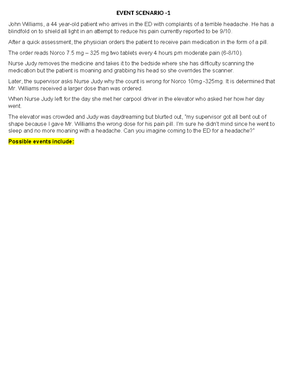 Event scenarios - its about the stuff we learned in class] - EVENT ...