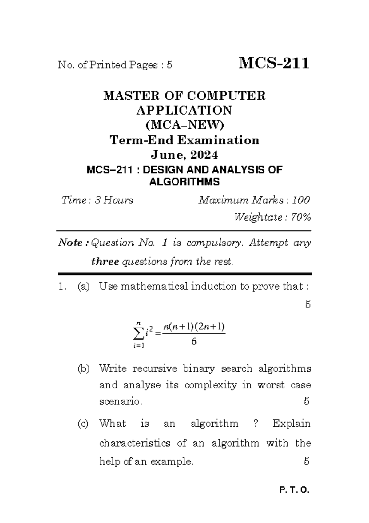 MCA Exam June 2024: Design and Analysis of Algorithms - Studocu