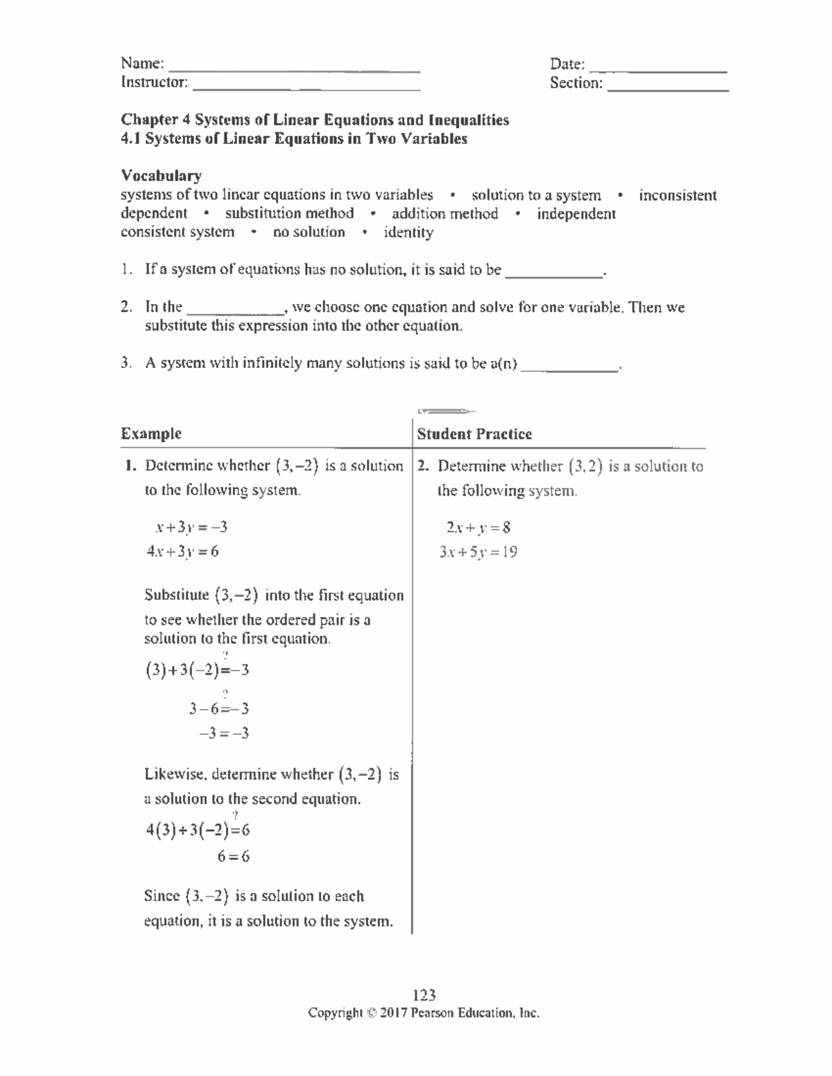 Math NCBM Lab 1 Systems of equations-2 - Name: Date: Instructor ...
