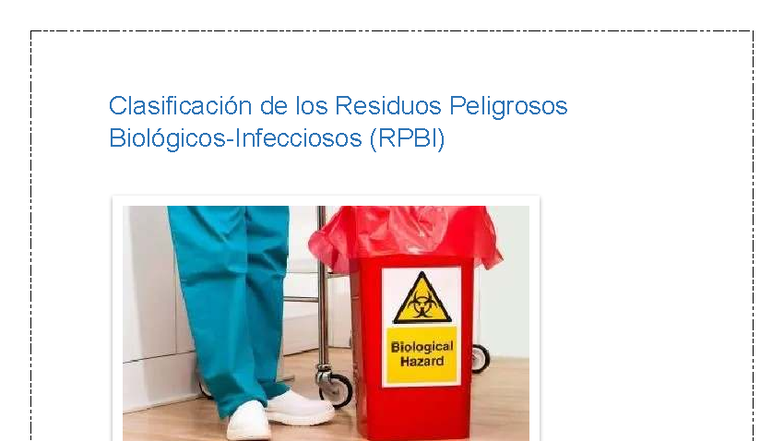 Clasificación de Residuos Peligrosos Biológicos (RPBI) y su Manejo ...