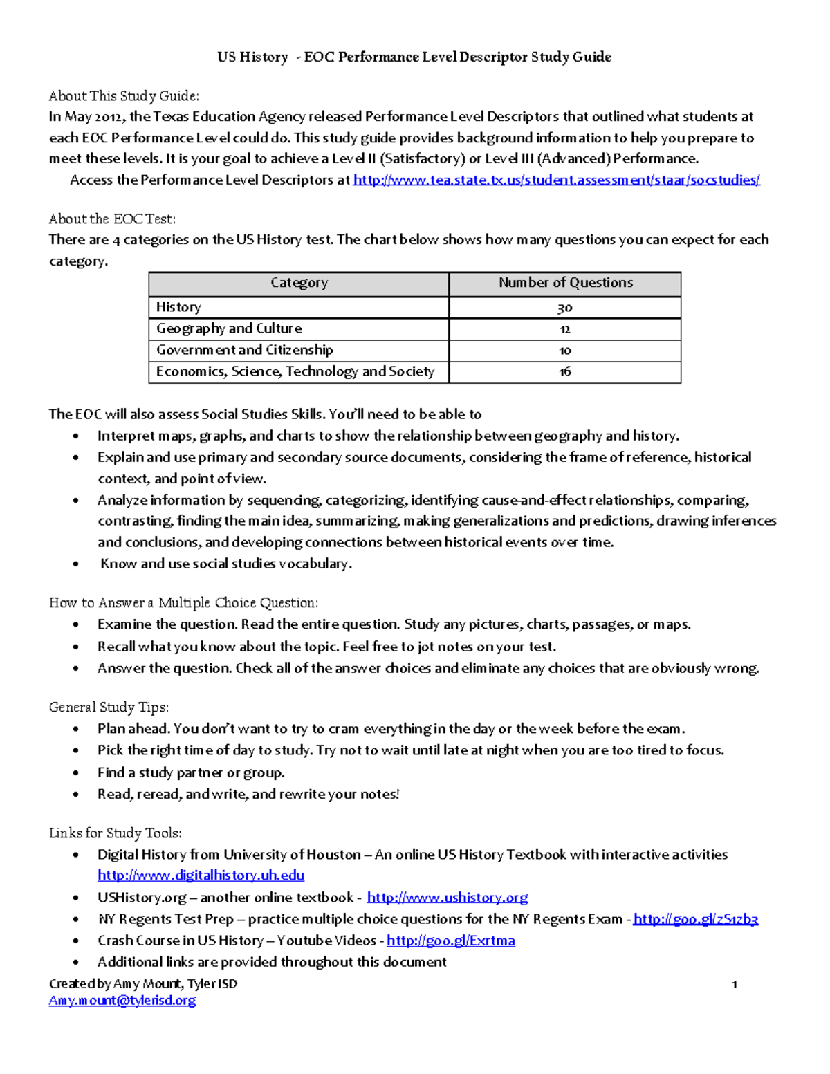 U.S. History EOC Study Guide (Level II) - Key Concepts and Strategies ...