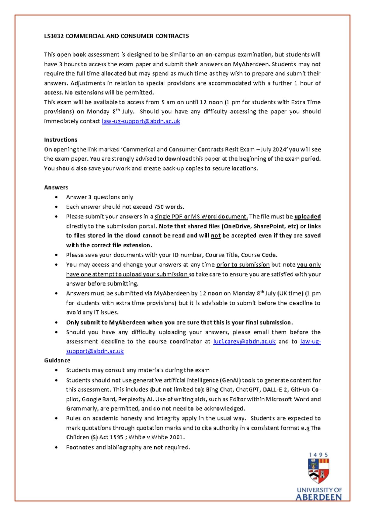 LS3032 Resit Exam Guidelines for Commercial & Consumer Contracts - July ...