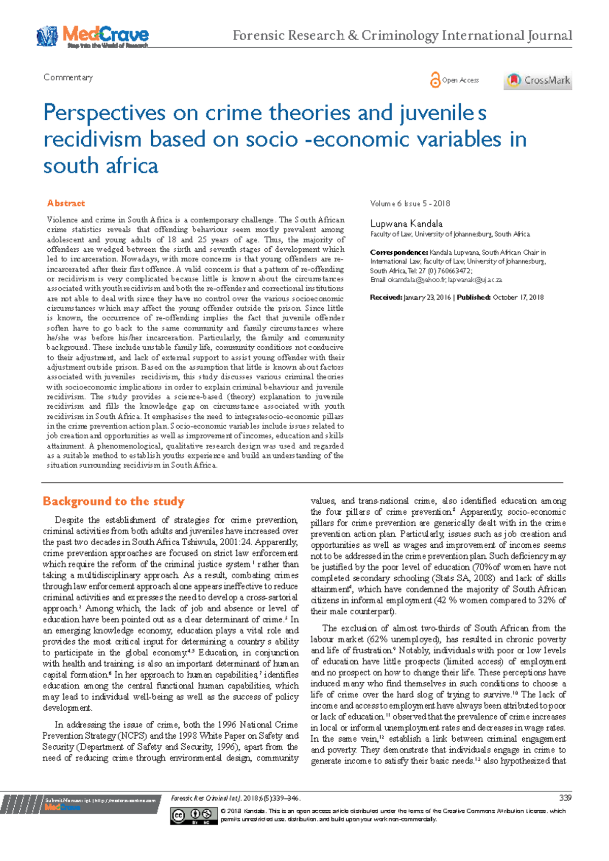 Perspectives on Crime Theories and Recidivism in South Africa (CRIM 101 ...