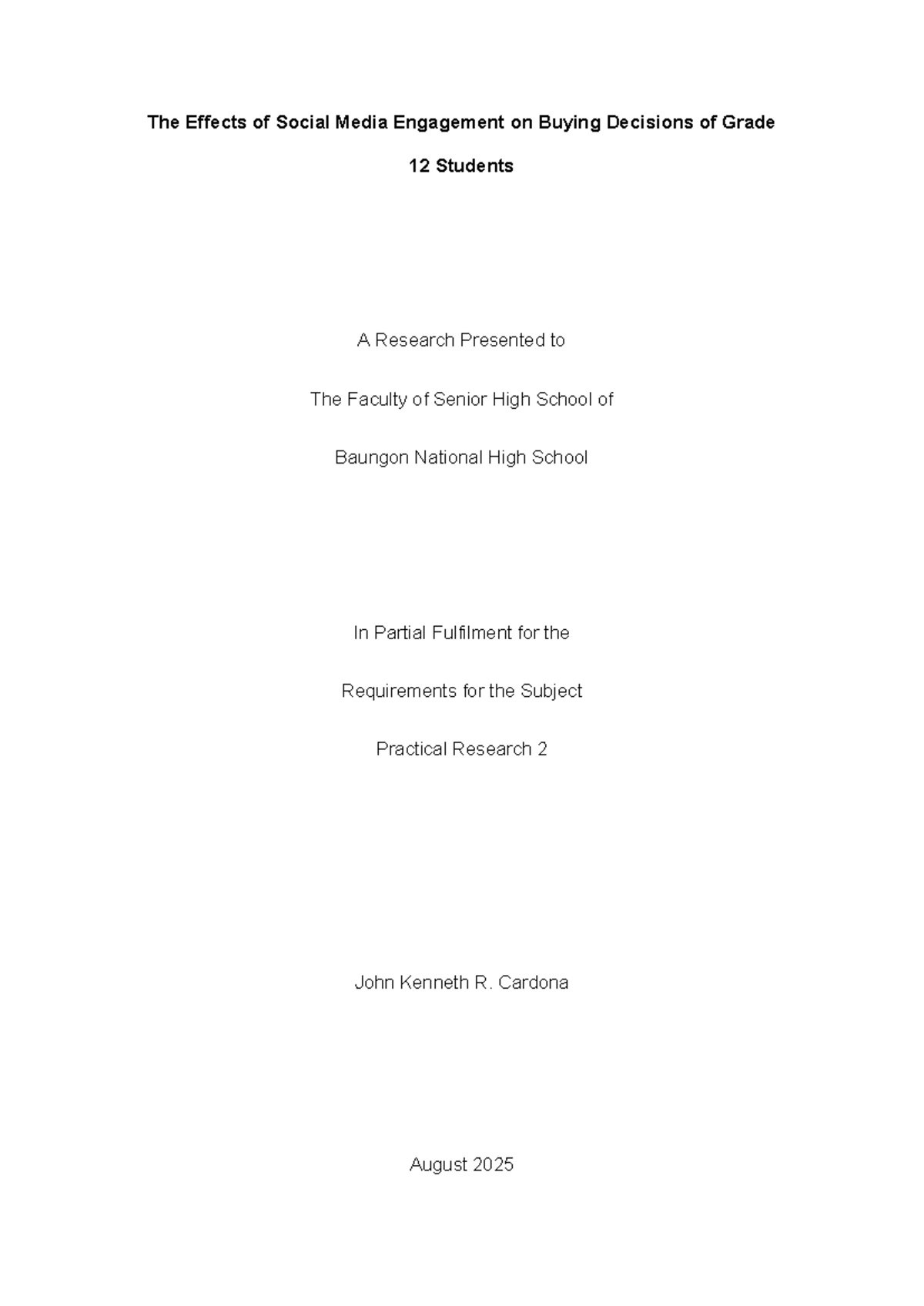 The Impact of Social Media Engagement on Grade 12 Buying Decisions: A ...