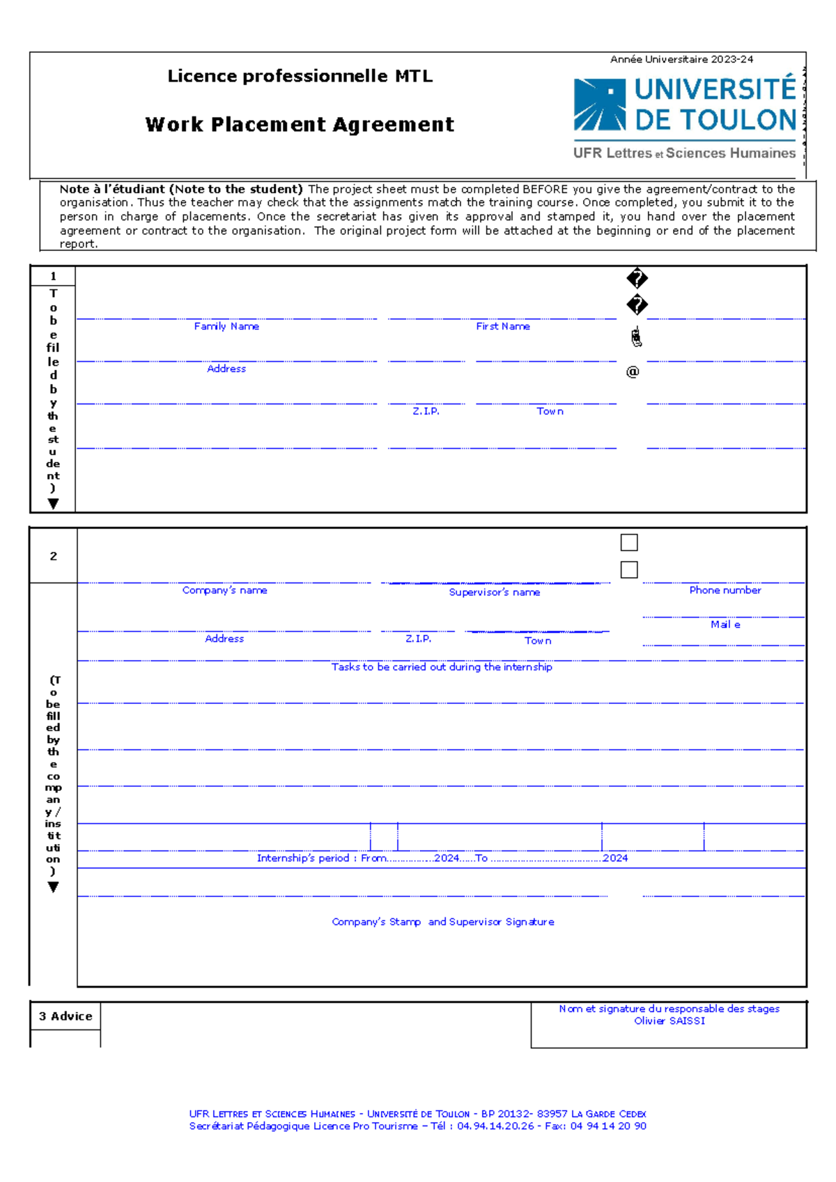 Work Placement Agreement Thỏa thuận thực tập DLA 2024 - Année ...