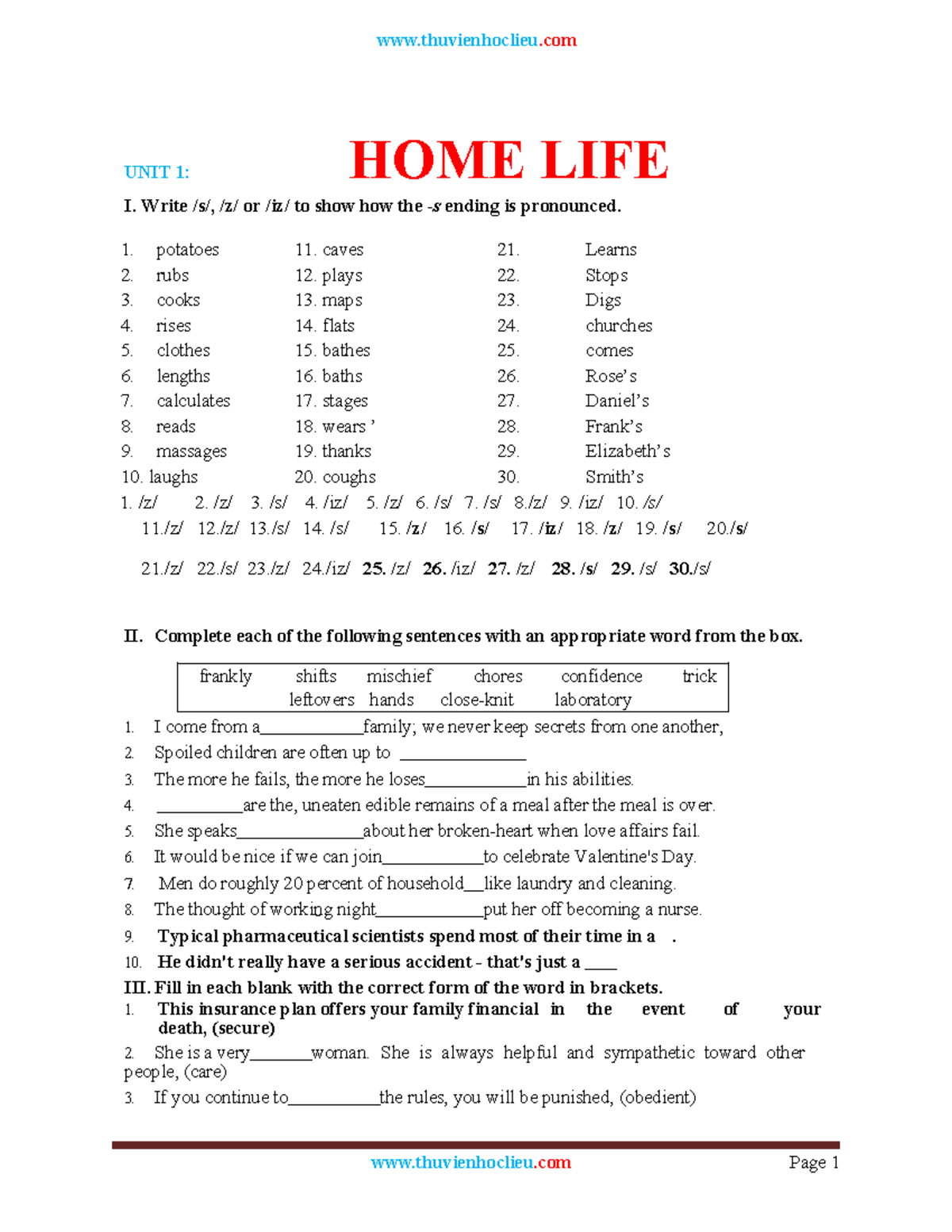 Bai tap Tieng Anh 12 Unit 1 - Home Life Exercises and Answers - Studocu
