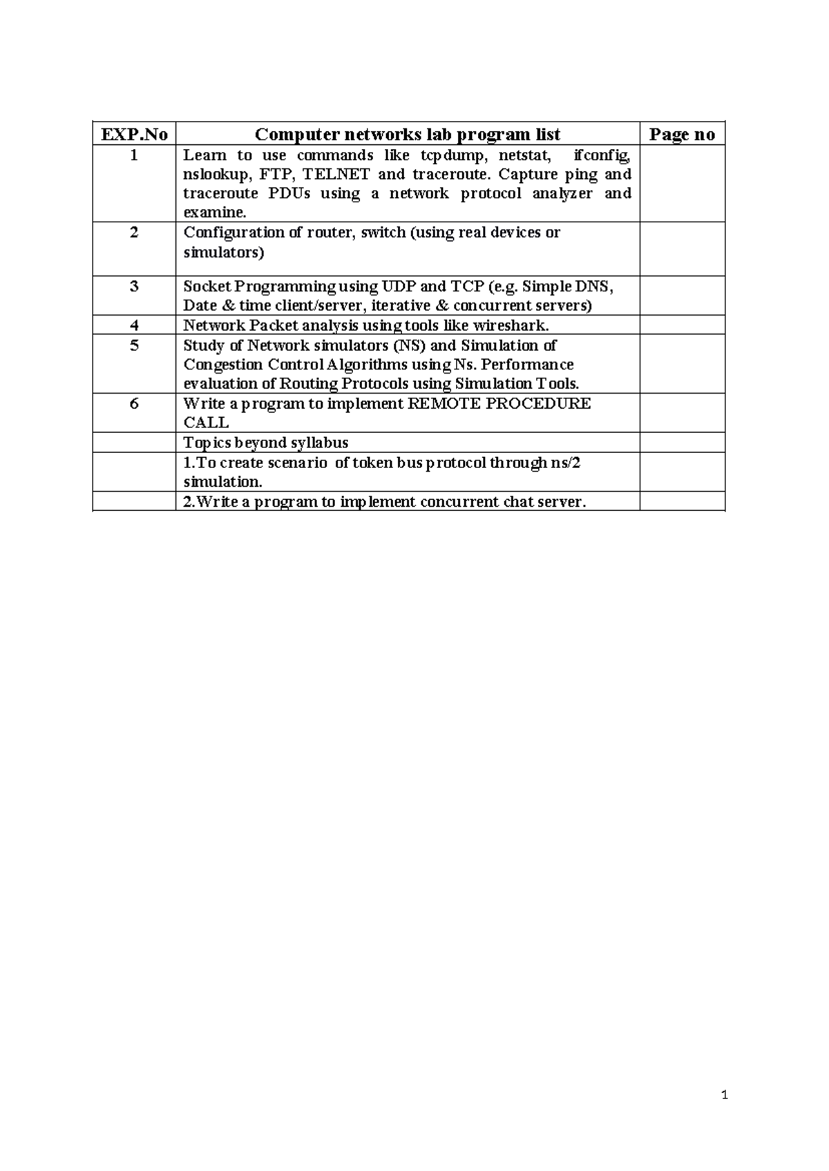 Computer Networks Lab Program List 2022-23 - Studocu