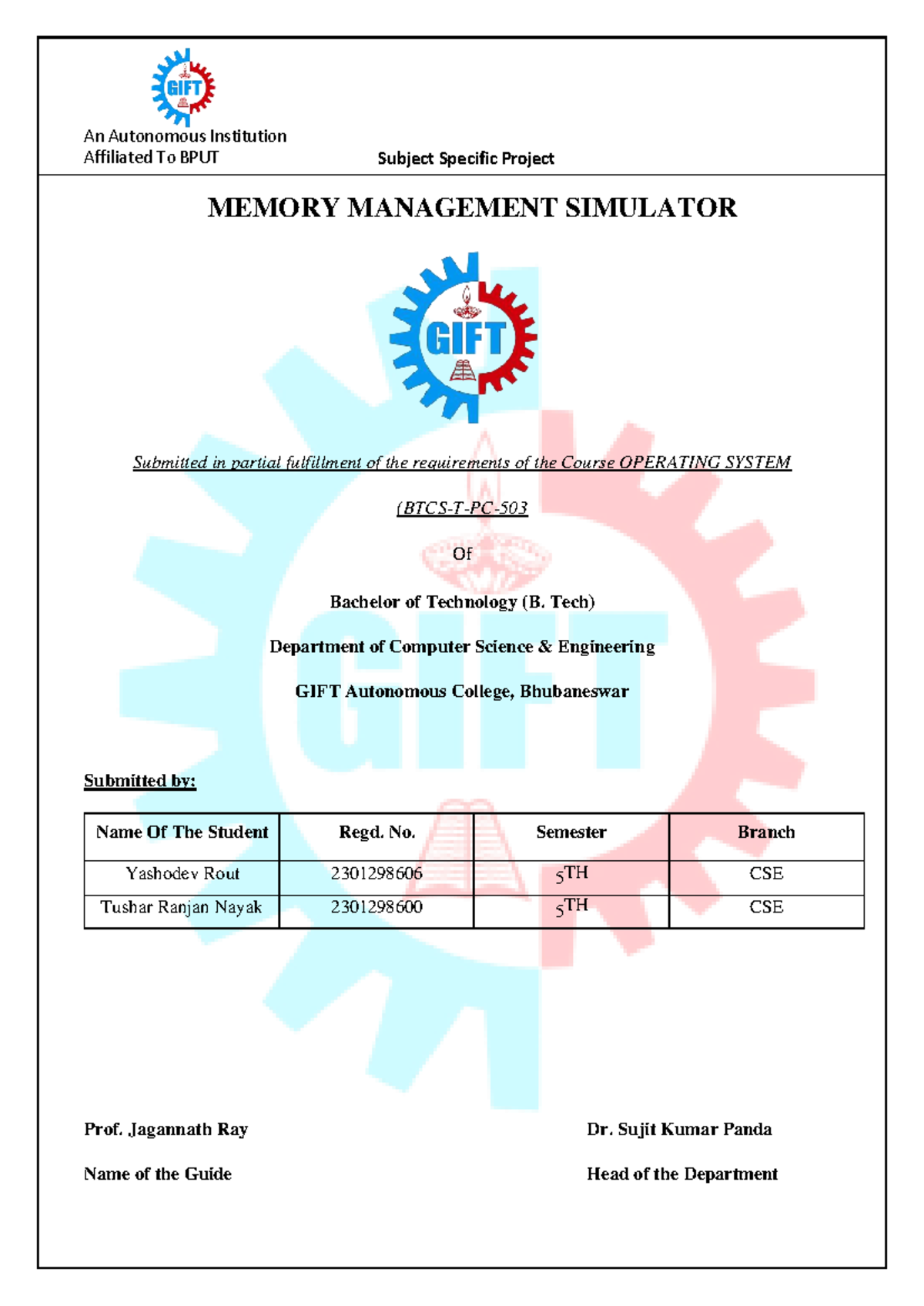 Memory Management Simulator Project for OS (B.Tech) - Final Report ...