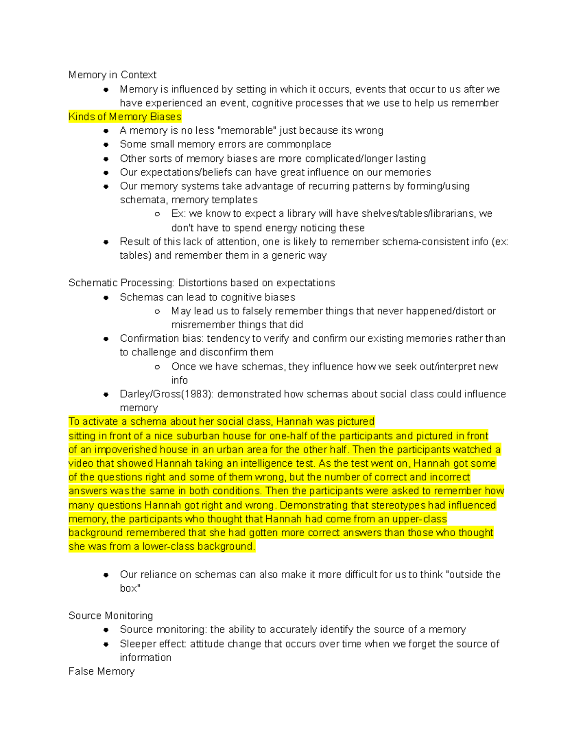 225 Chapter 6 - Class & Textbook Notes on Memory Influences and Biases ...