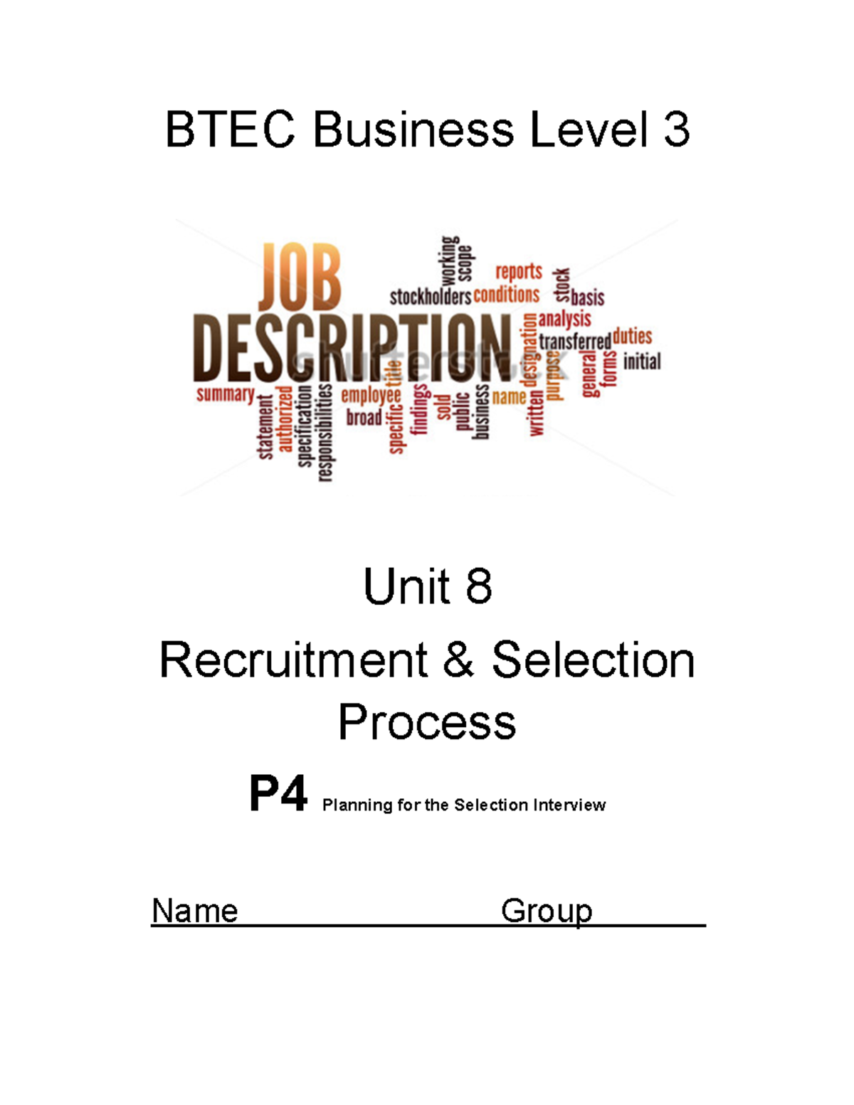 Unit 8 P4 Recruitment & Selection Interview Planning Guide - Studocu