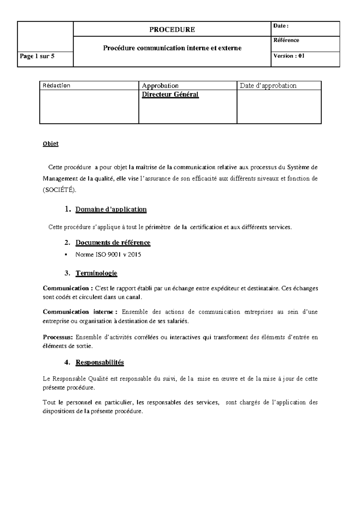 Procédure de Communication Interne et Externe - ISO 9001 v2015 - Studocu