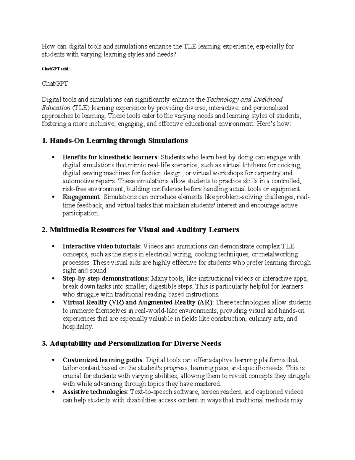 TLE 101: Enhancing Learning through Digital Tools & Simulations - Studocu