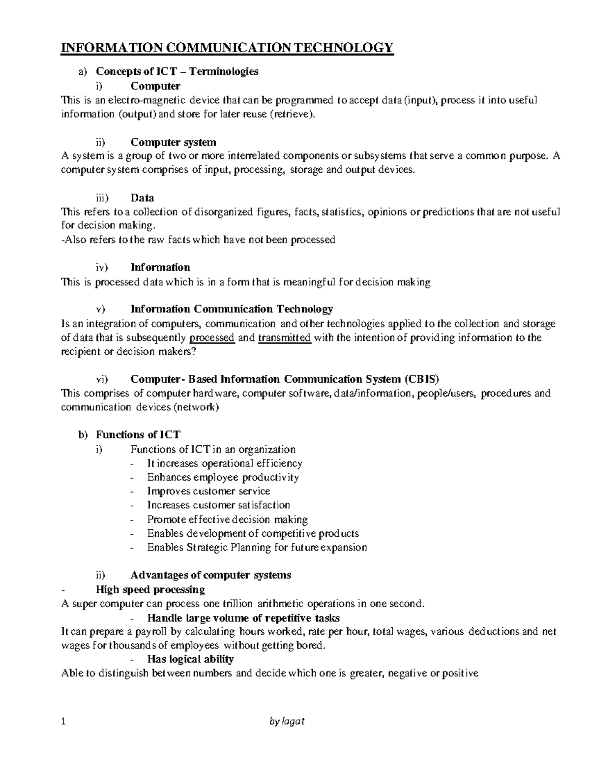ICT Concepts and Functions: A Comprehensive Overview - Studocu