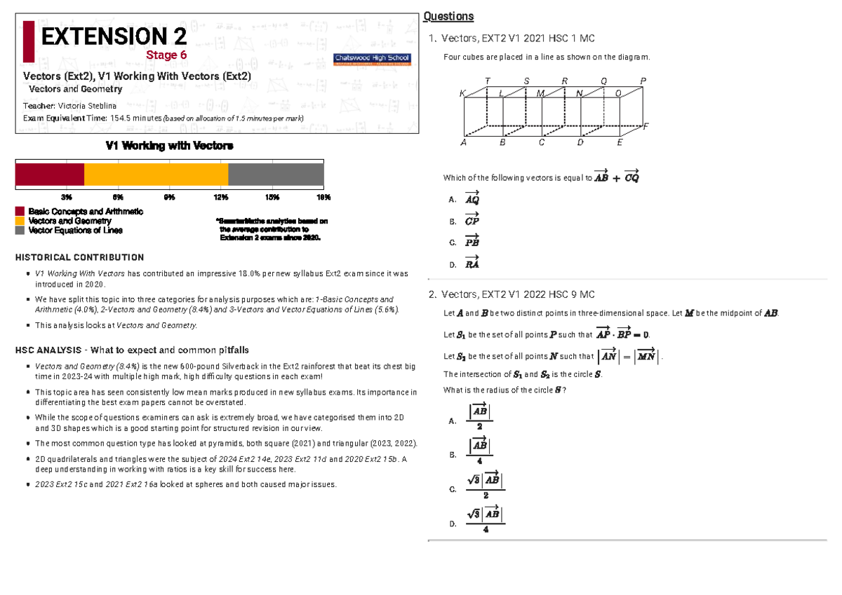 Vectors and Geometry EXT2 Past HSC Questions & Answers - Studocu