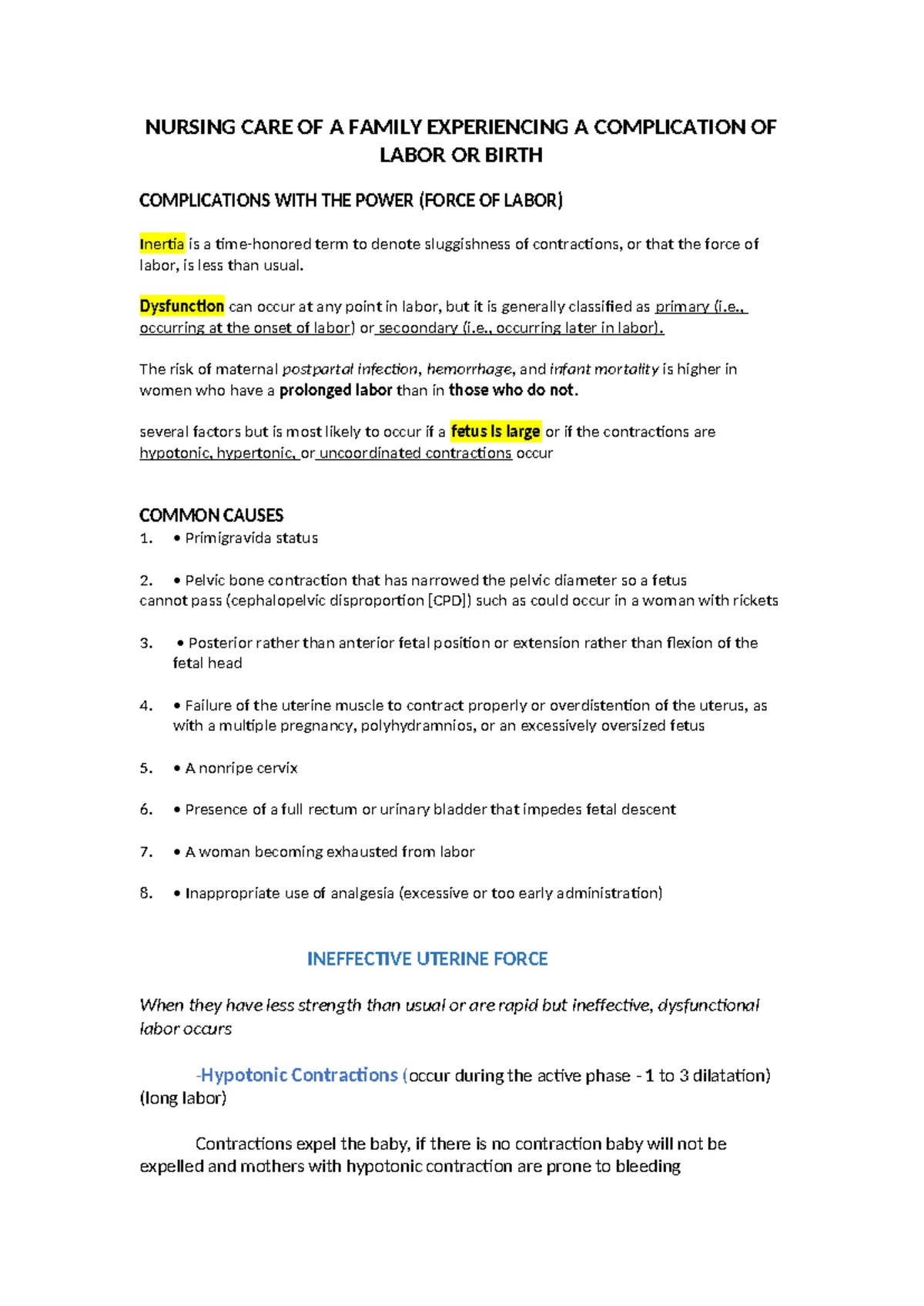 Maternal Nursing Care: Chapter 23 - Complications of Labor and Birth ...