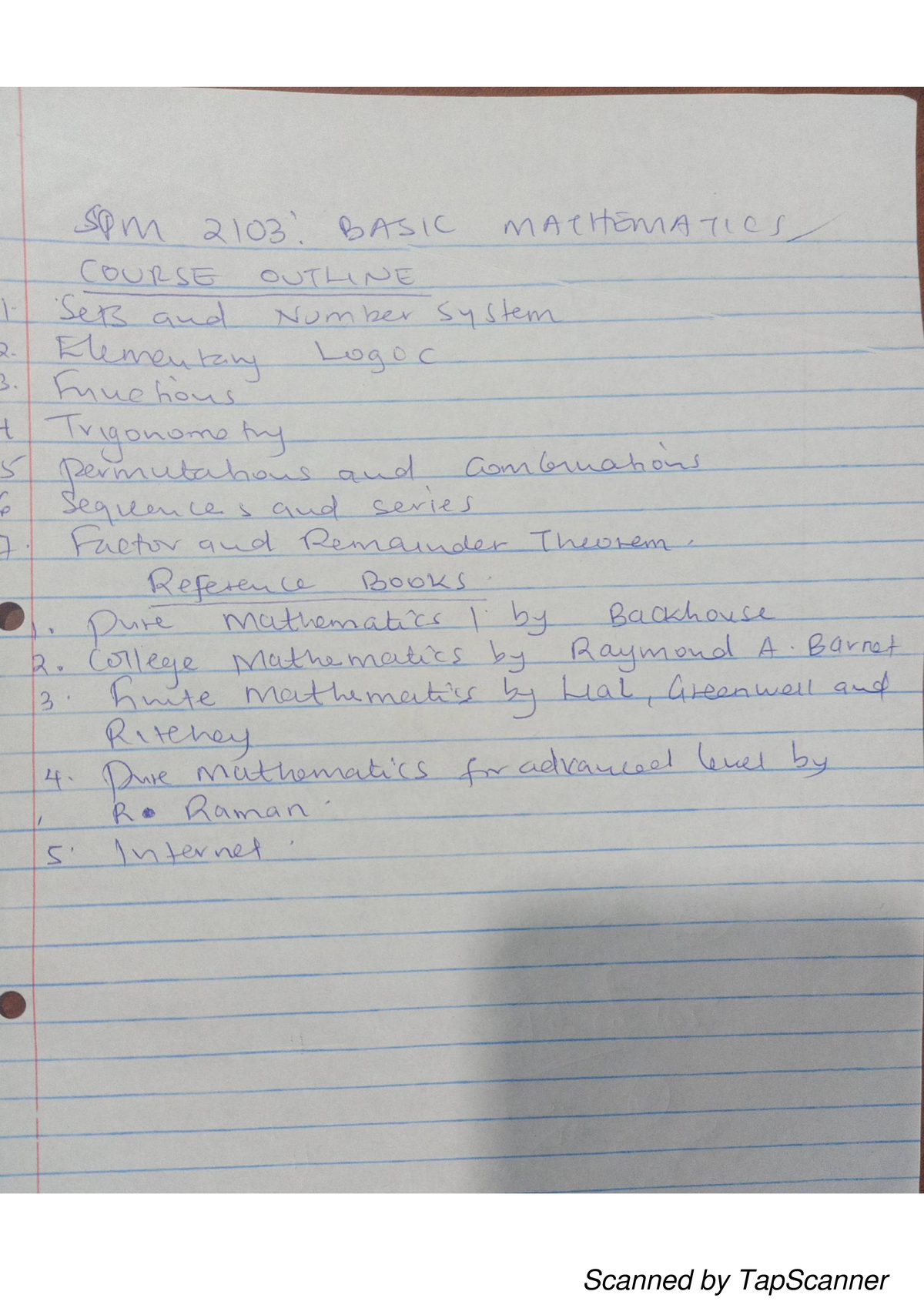 SPM 2103 Basic Mathematics Course Outline: Key Topics & Resources - Studocu