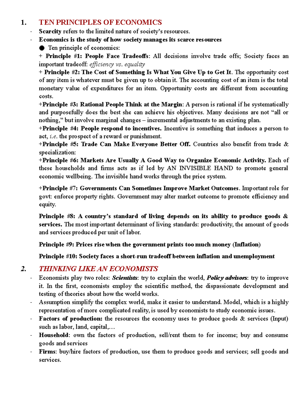 Revision- Midterm- Micro - 1. TEN PRINCIPLES OF ECONOMICS Scarcity ...
